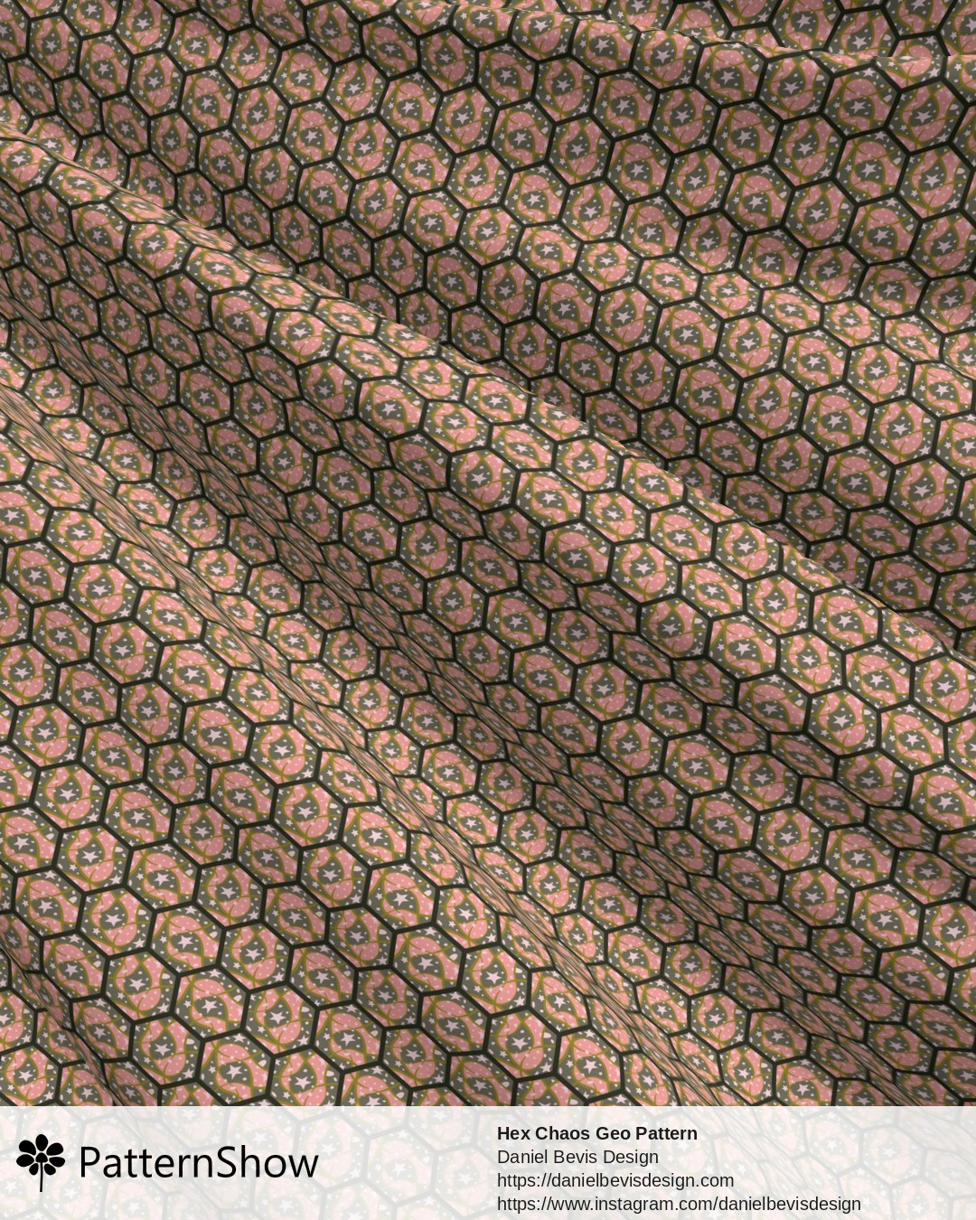 Hex Chaos Geo Pattern - Avocado Lime, Blush Pink and Forest Green