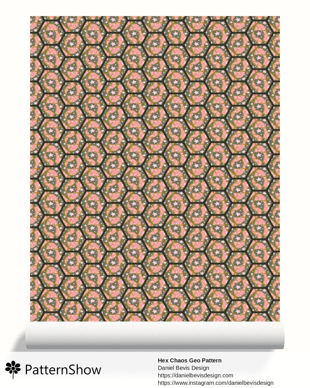 Hex Chaos Geo Pattern wallpaper - Avocado Lime, Blush Pink and Forest Green