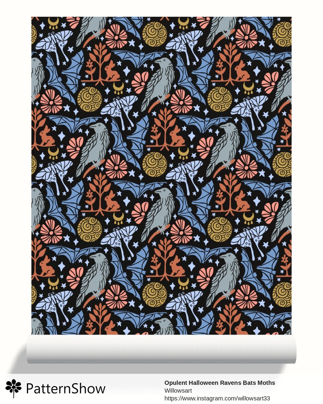Opulent Halloween Ravens Bats Moths Mystical  wallpaper - Dark black