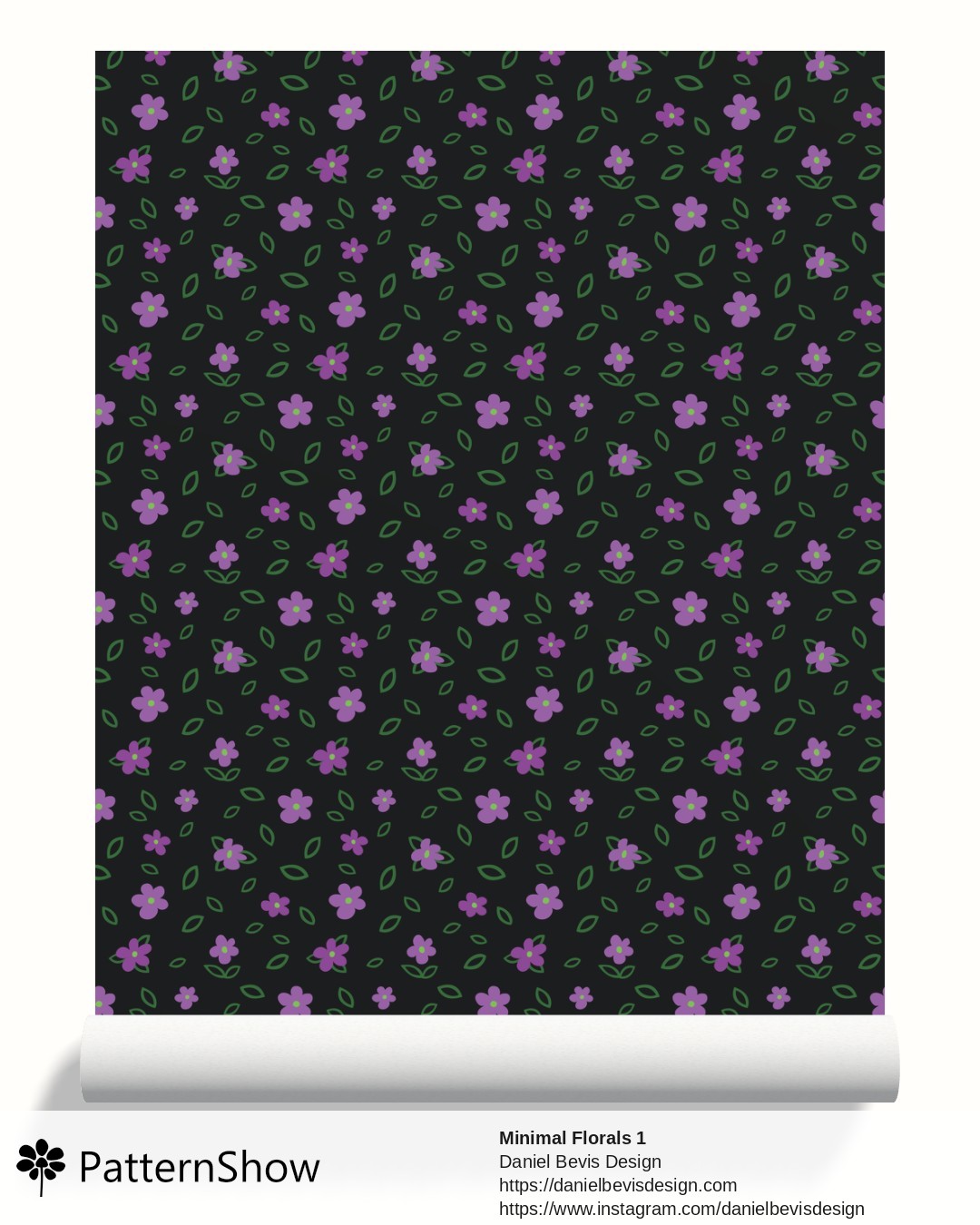 Minimal Florals 1 wallpaper - Purple, Green and Black