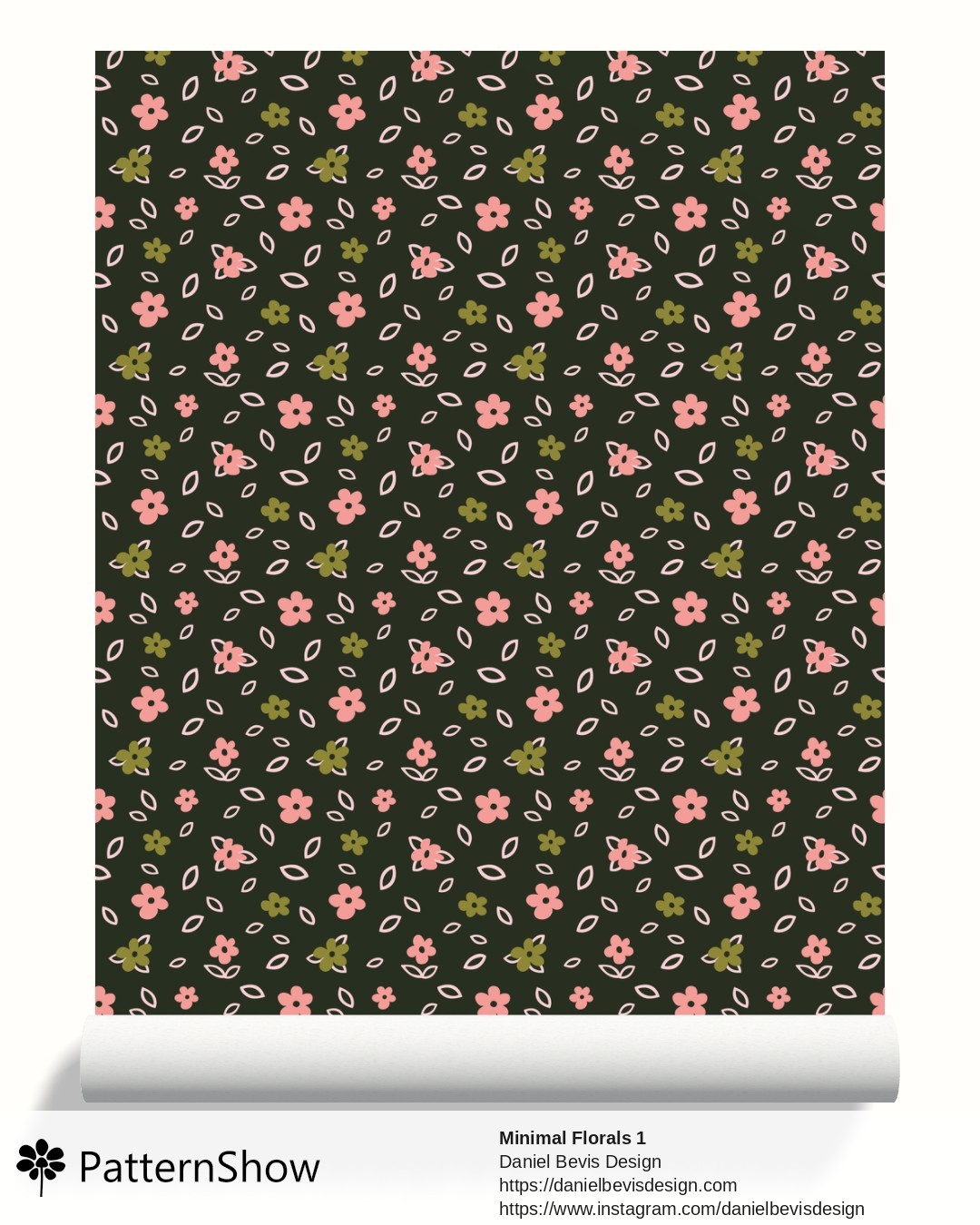 Minimal Florals 1 wallpaper - Blush Pink, Avocado Lime and Forest Green