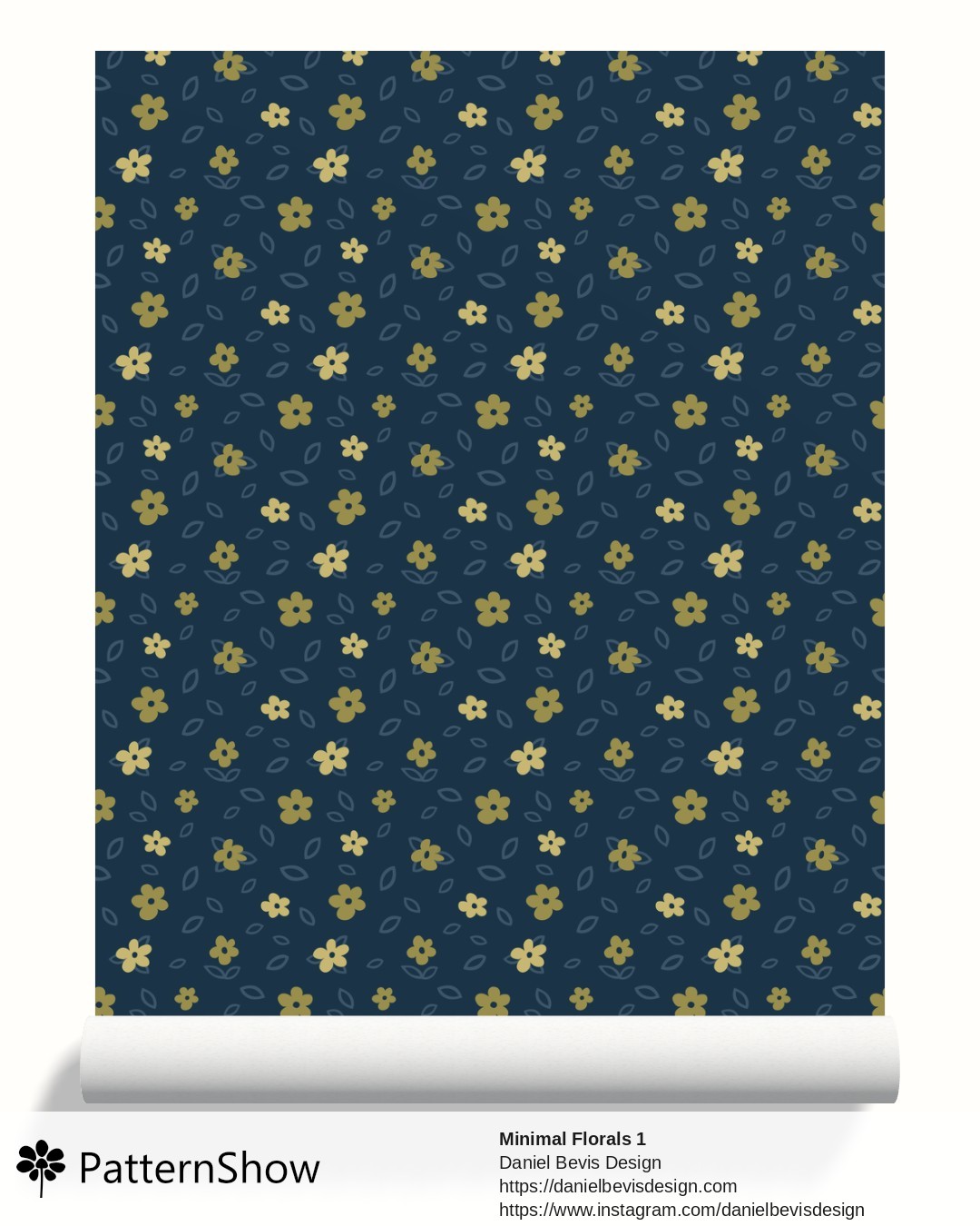 Minimal Florals 1 wallpaper - Navy and Gold