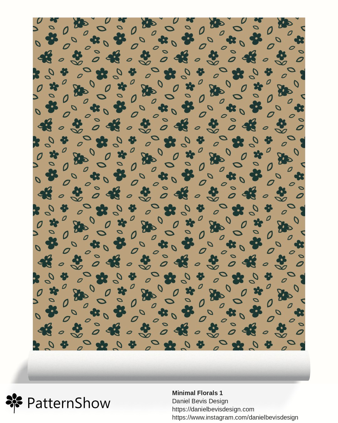 Minimal Florals 1 wallpaper - Forest Green and Kraft Brown