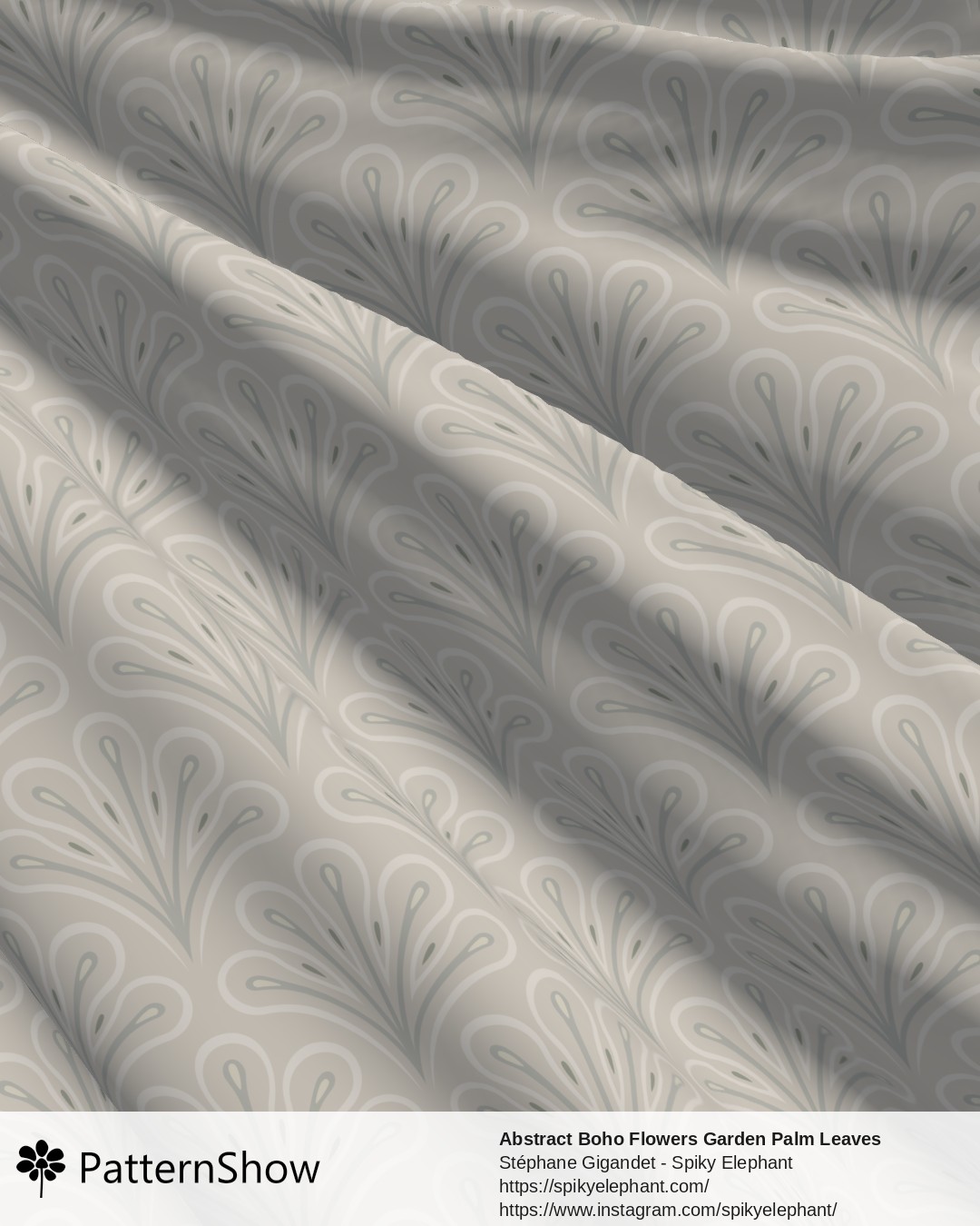 Abstract Boho Flowers Garden Palm Leaves - scallop-blooms.ivory-cream-dusty-blue-white-sage-green.3600x3600