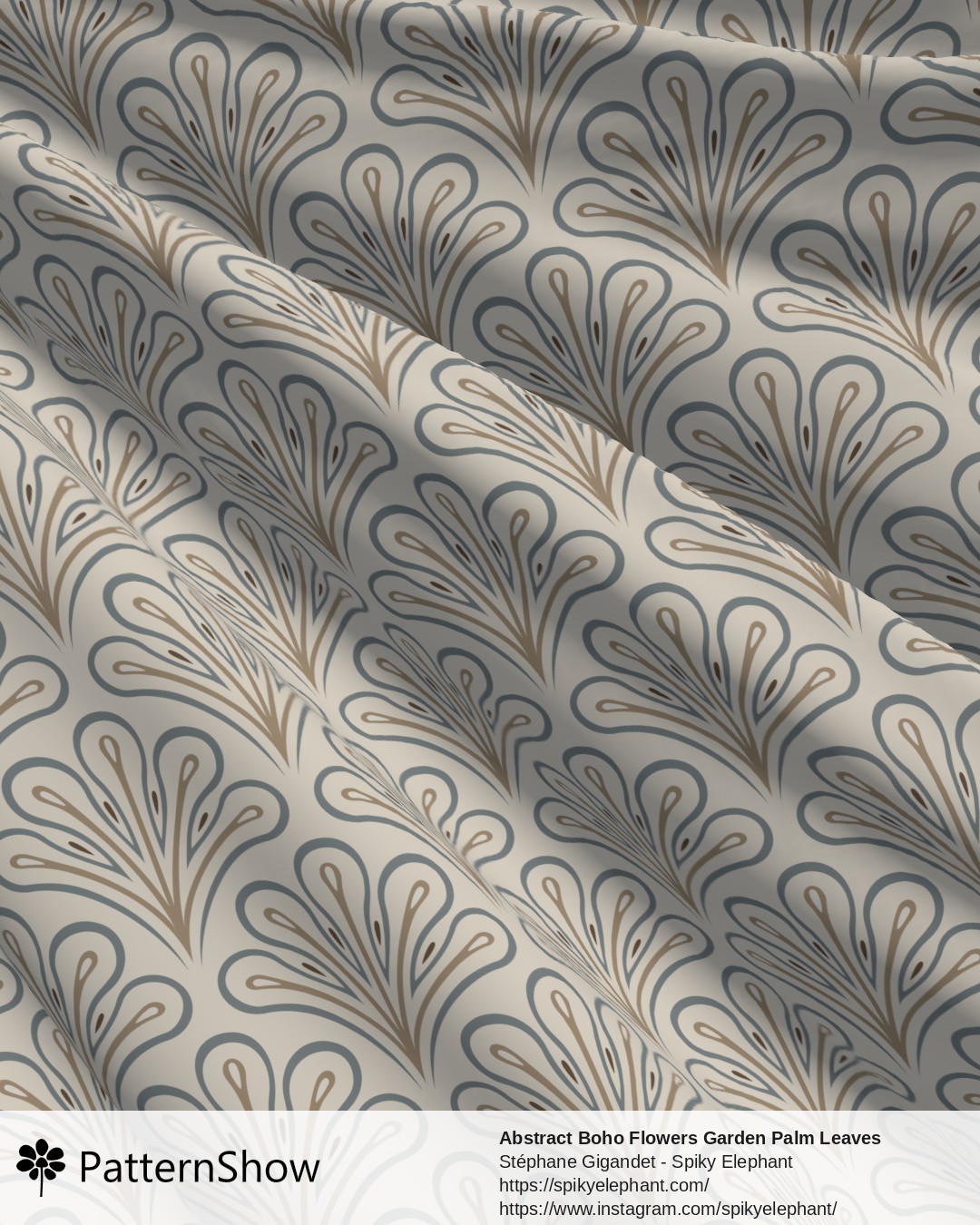 Abstract Boho Flowers Garden Palm Leaves - Soft Vanilla Cream Steal Blue Beige Brown