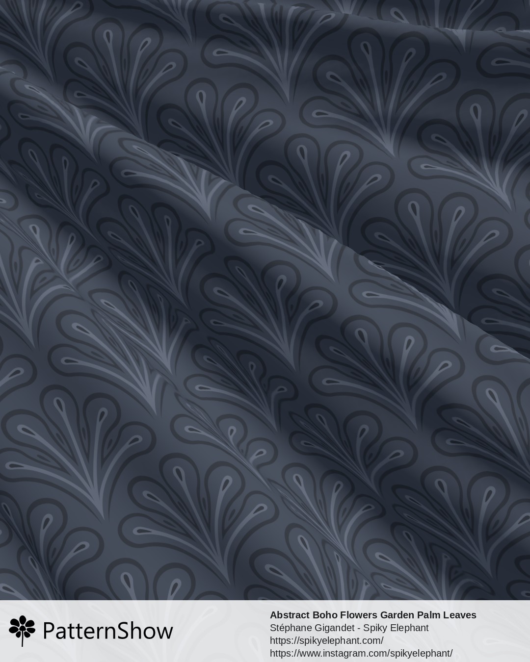 Abstract Boho Flowers Garden Palm Leaves - Denim Blue Indigo Purple