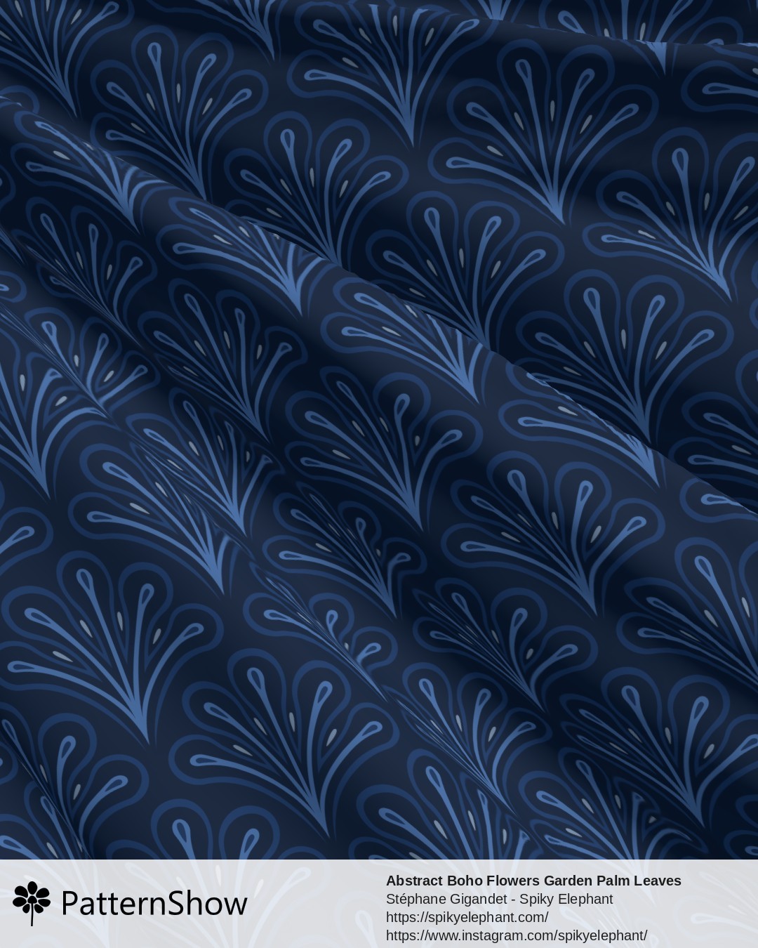 Abstract Boho Flowers Garden Palm Leaves - Deep Sea Ocean Midnight Navy Blue Indigo