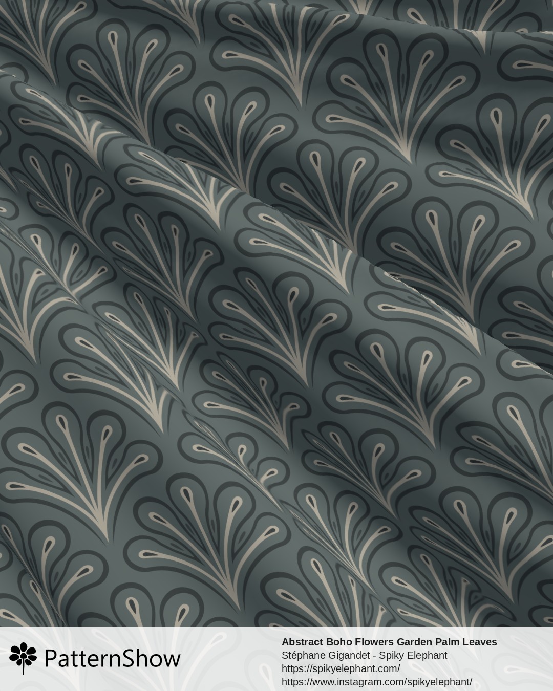 Abstract Boho Flowers Garden Palm Leaves - Muted Denim Dark Dusty Blue Beige