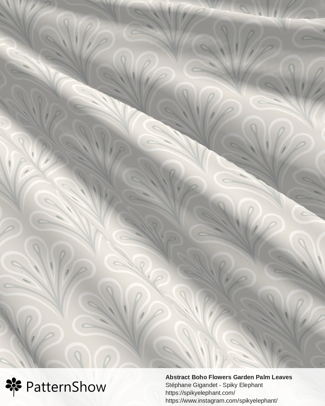 Abstract Boho Flowers Garden Palm Leaves - scallop-blooms.ivory-cream-dusty-blue-white-sage-green.3600x3600