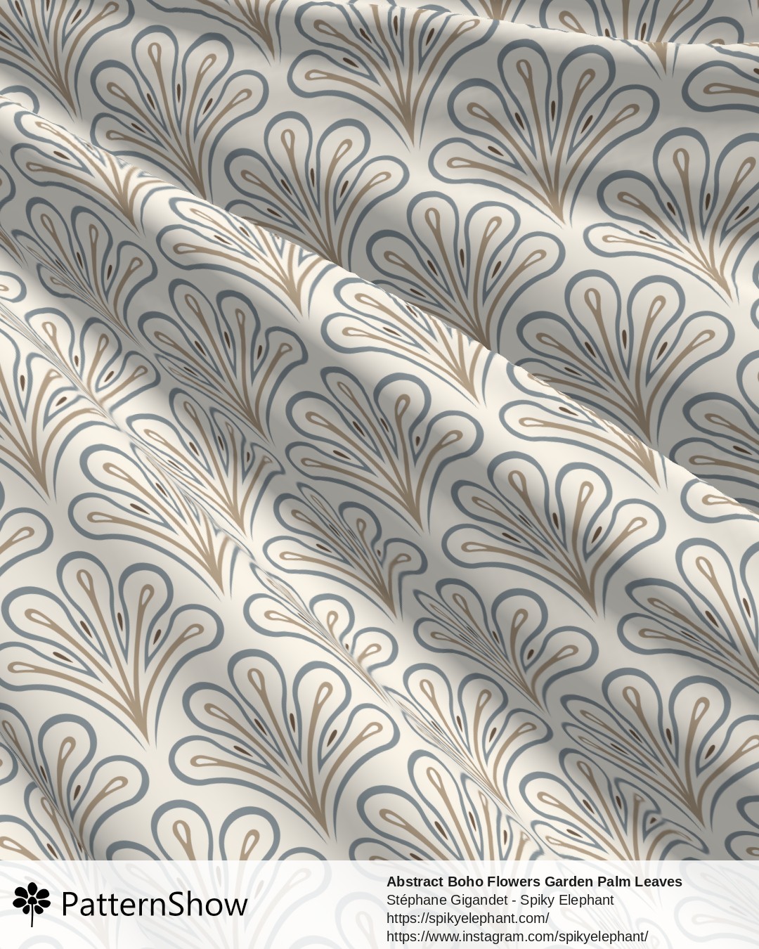 Abstract Boho Flowers Garden Palm Leaves - Soft Vanilla Cream Steal Blue Beige Brown