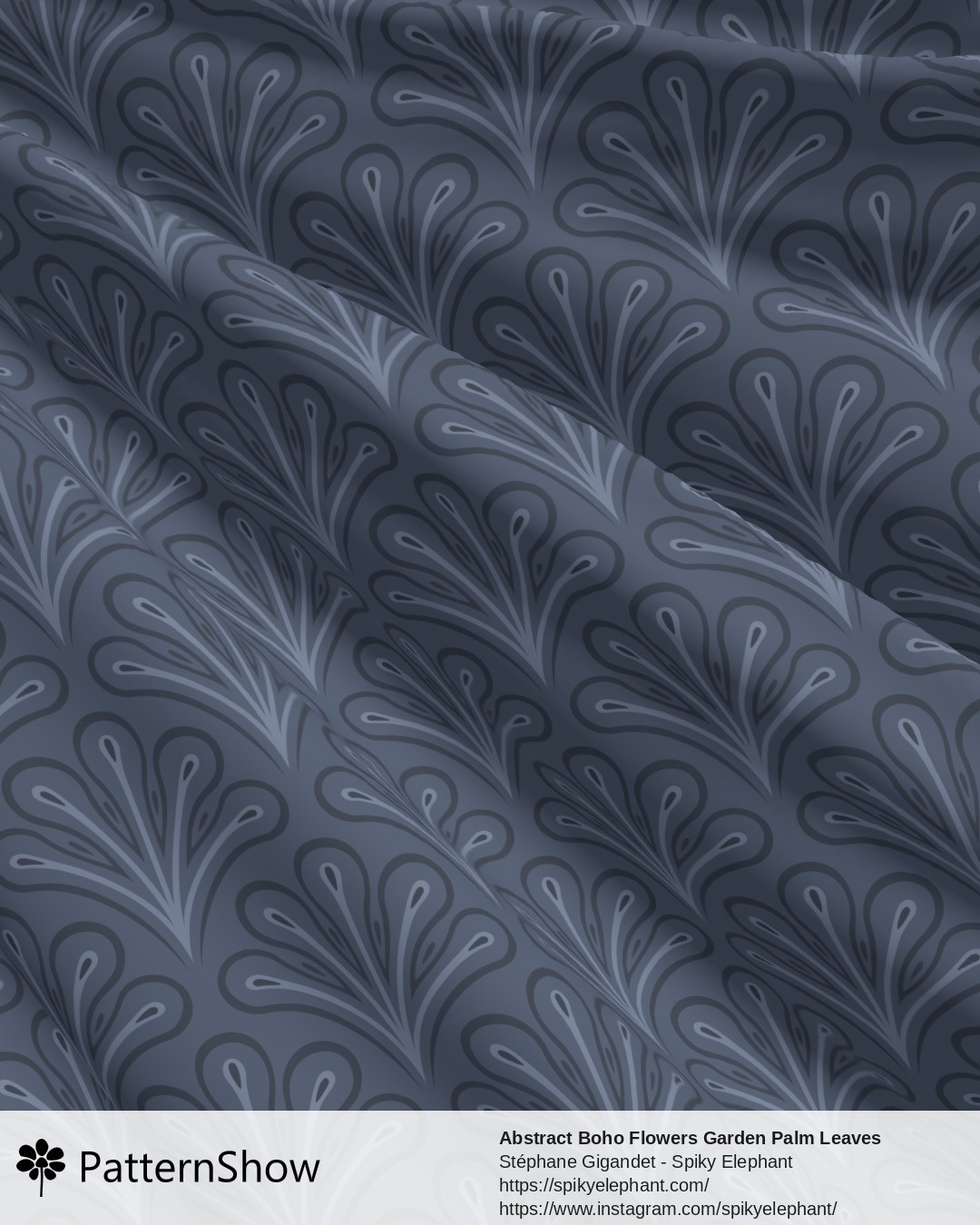 Abstract Boho Flowers Garden Palm Leaves - Denim Blue Indigo Purple