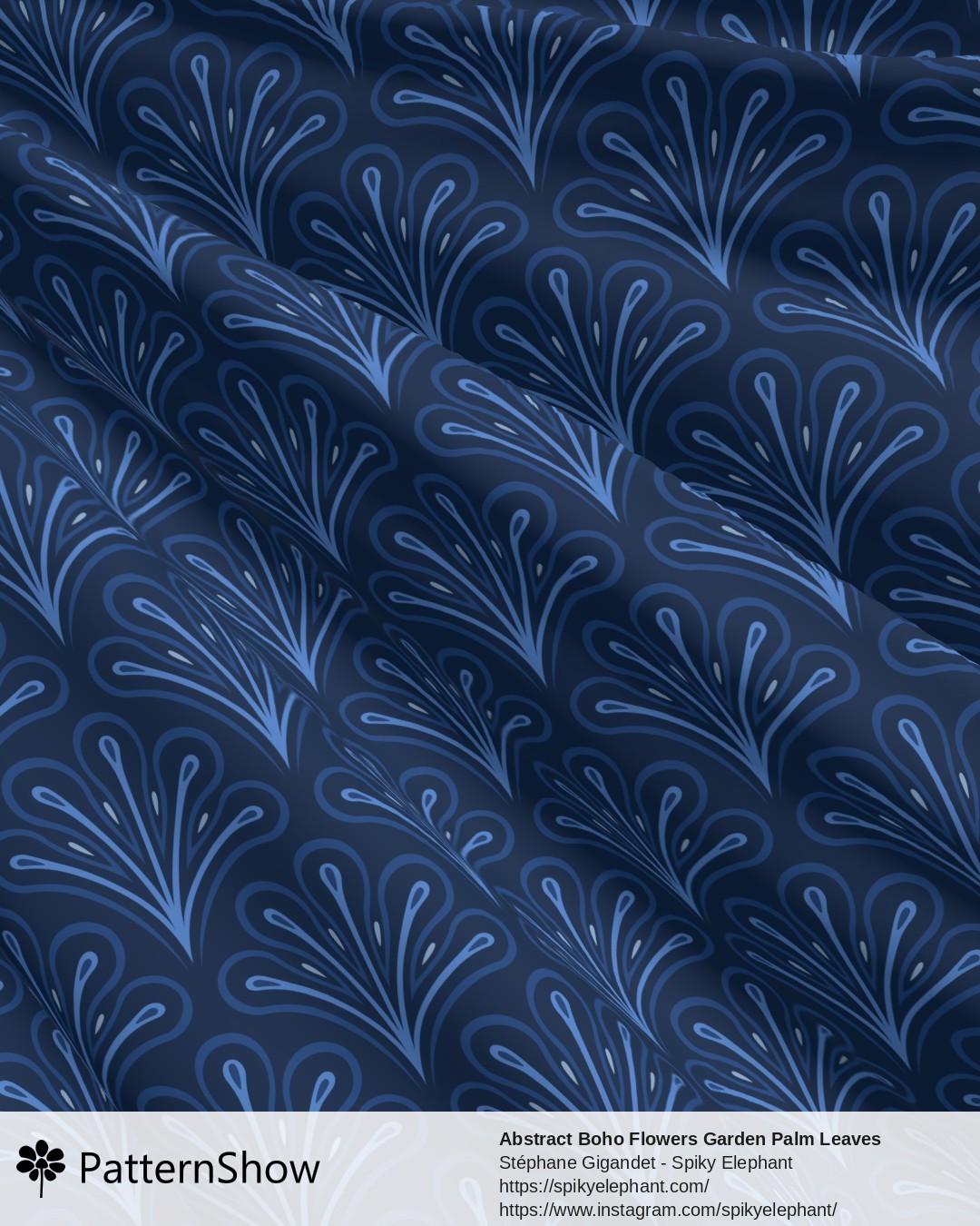 Abstract Boho Flowers Garden Palm Leaves - Deep Sea Ocean Midnight Navy Blue Indigo