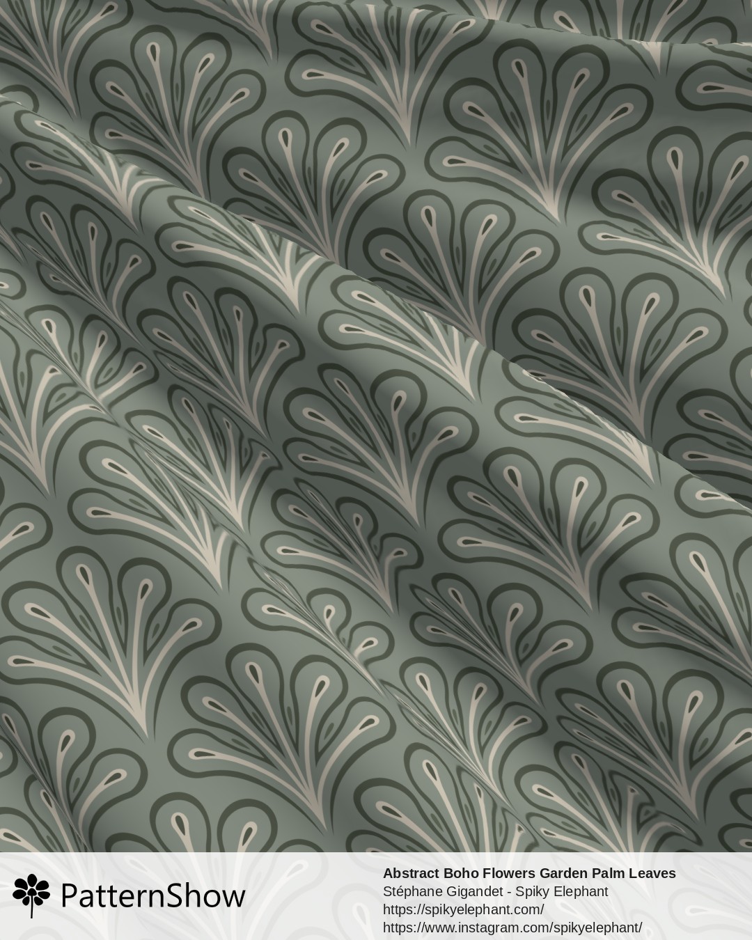 Abstract Boho Flowers Garden Palm Leaves - Muted Sage Garden Green Beige Cream
