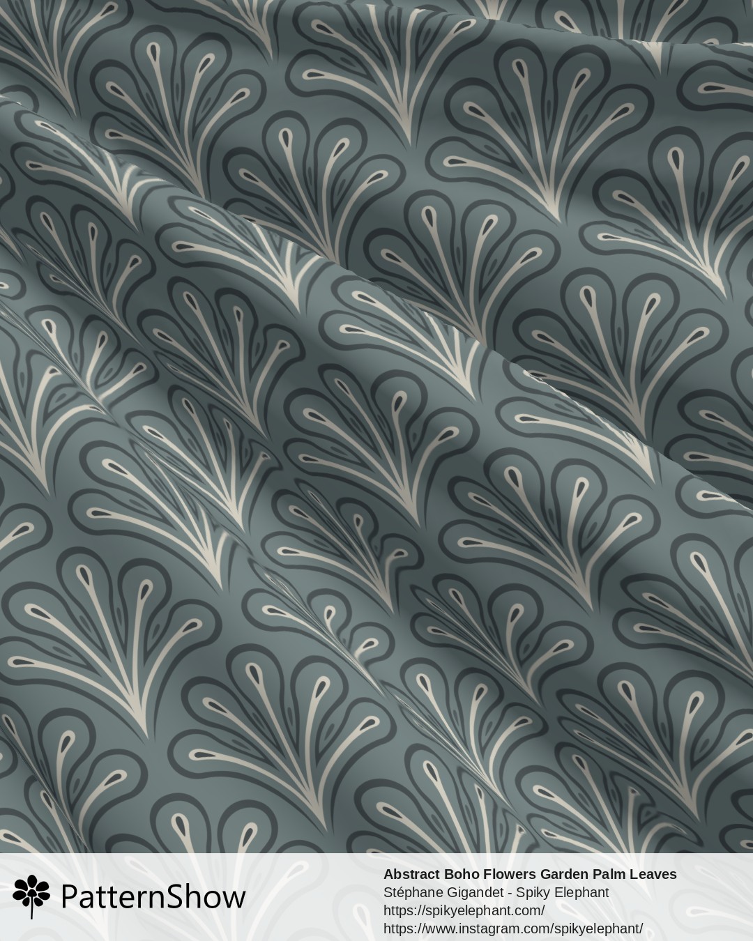 Abstract Boho Flowers Garden Palm Leaves - Muted Denim Dark Dusty Blue Beige