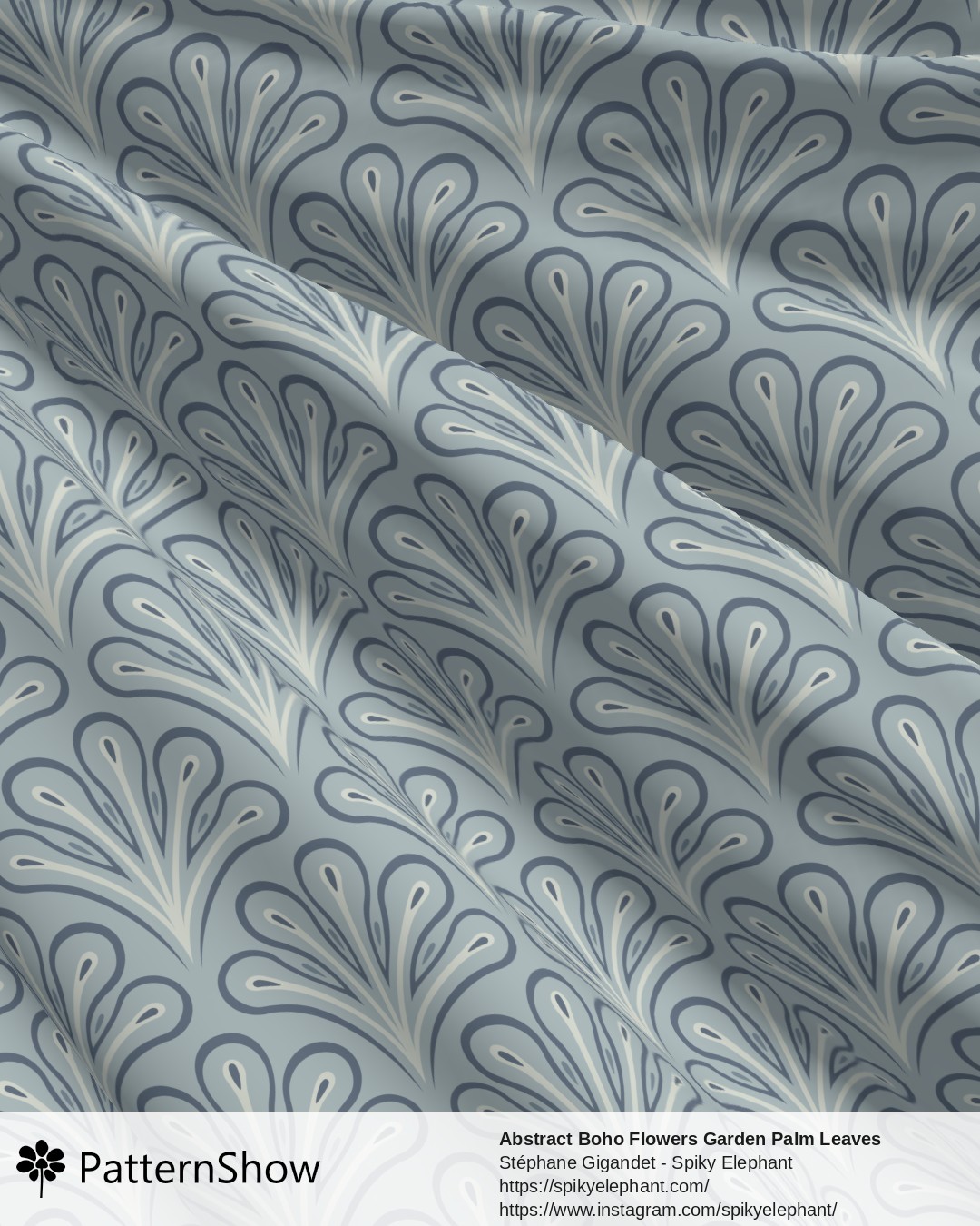 Abstract Boho Flowers Garden Palm Leaves - Light Cyan Steel Blue