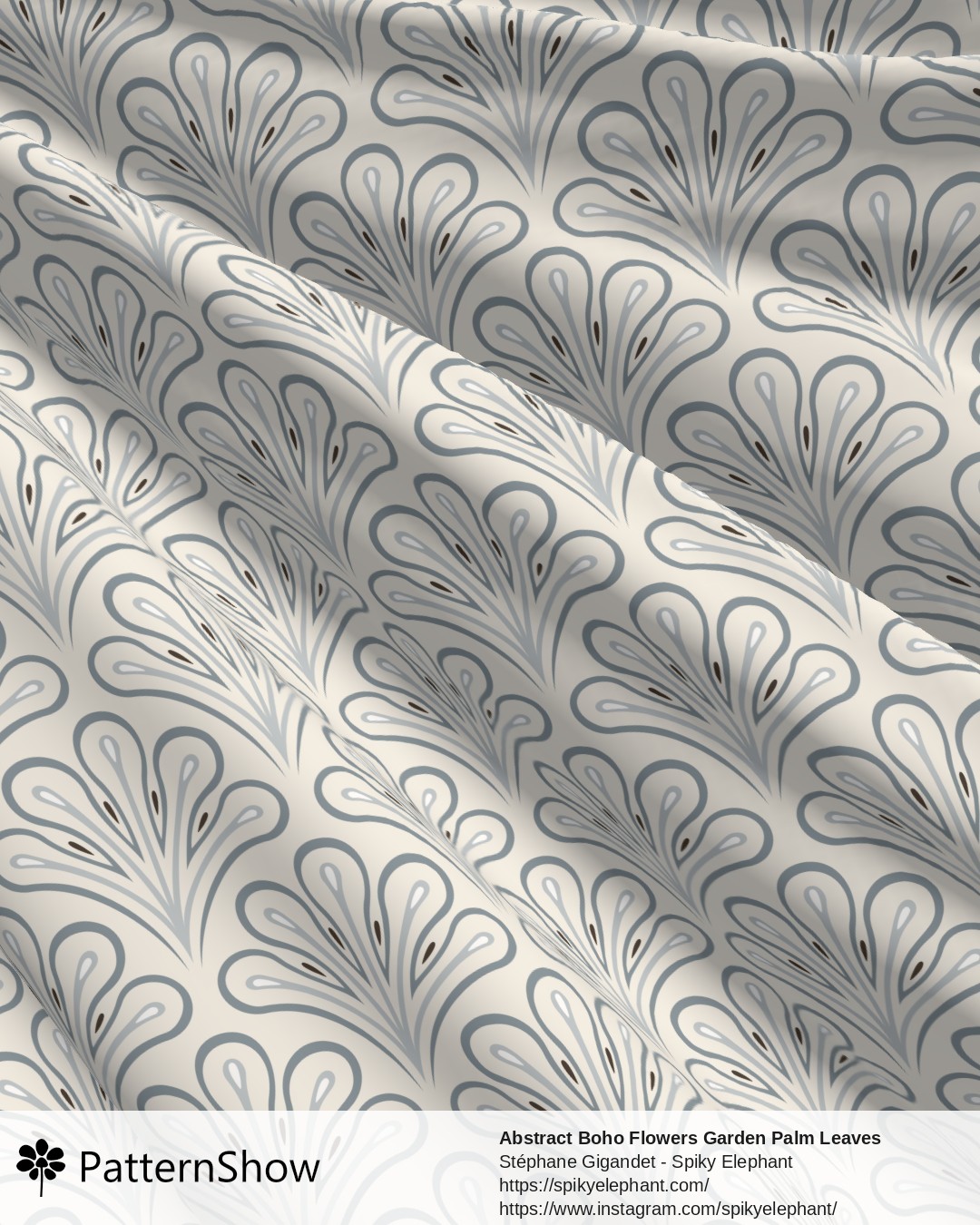Abstract Boho Flowers Garden Palm Leaves - scallop-blooms.beige-cream-steel-grey-blue-brown.3600x3600