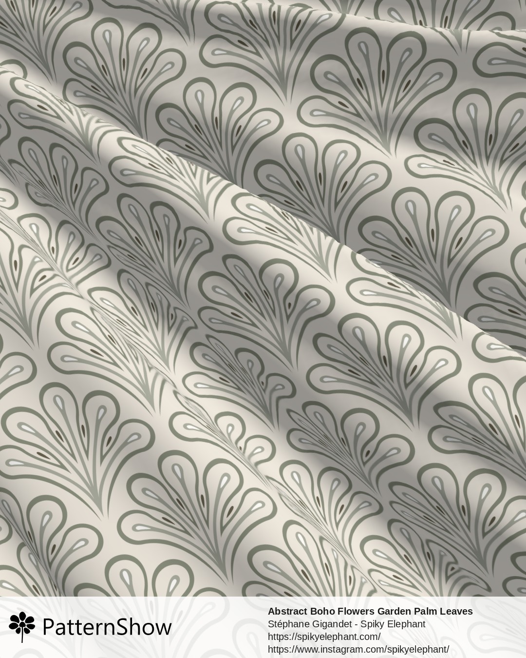 Abstract Boho Flowers Garden Palm Leaves - Soft Vintage Beige Garden Artichoke Green