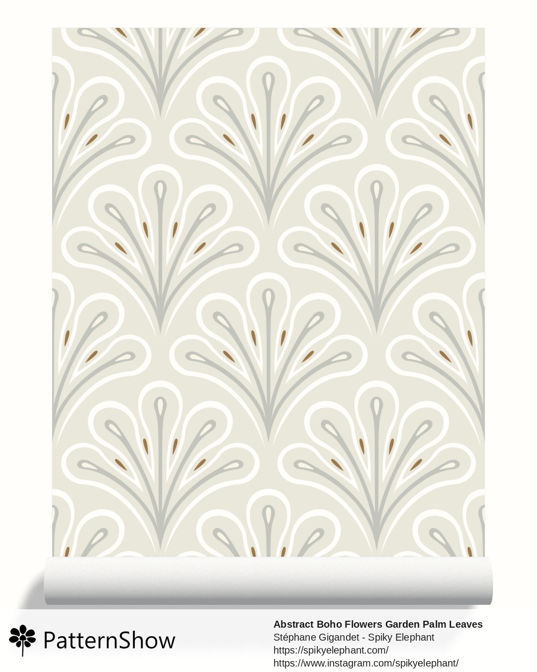 Abstract Boho Flowers Garden Palm Leaves wallpaper - Neutral Beige Cream Grey Sage Green Brown