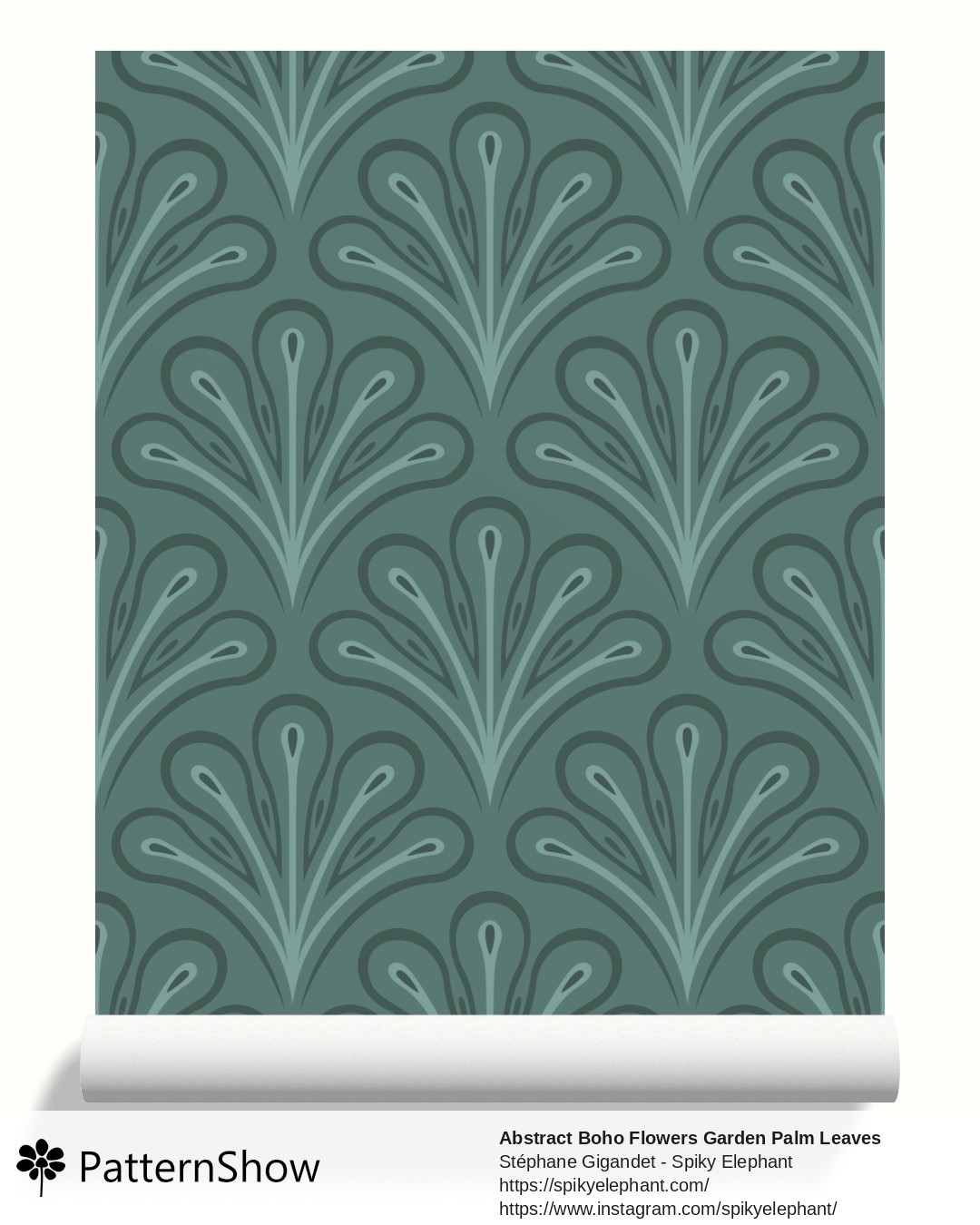 Abstract Boho Flowers Garden Palm Leaves wallpaper - Teal Blue Green Cyan