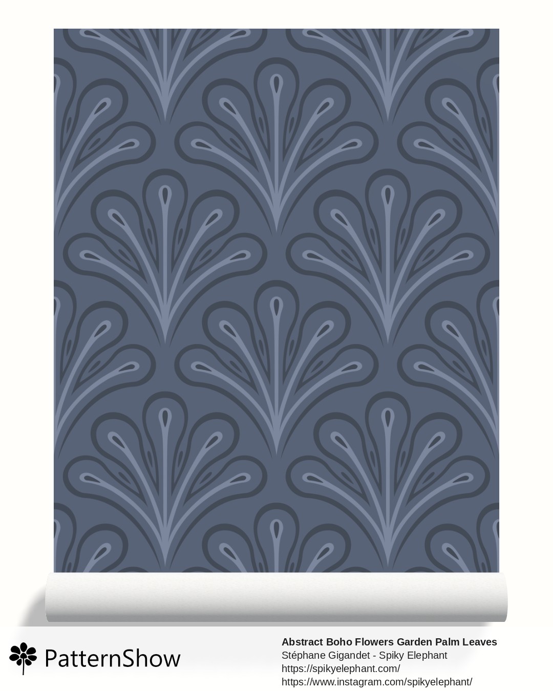 Abstract Boho Flowers Garden Palm Leaves wallpaper - Denim Blue Indigo Purple