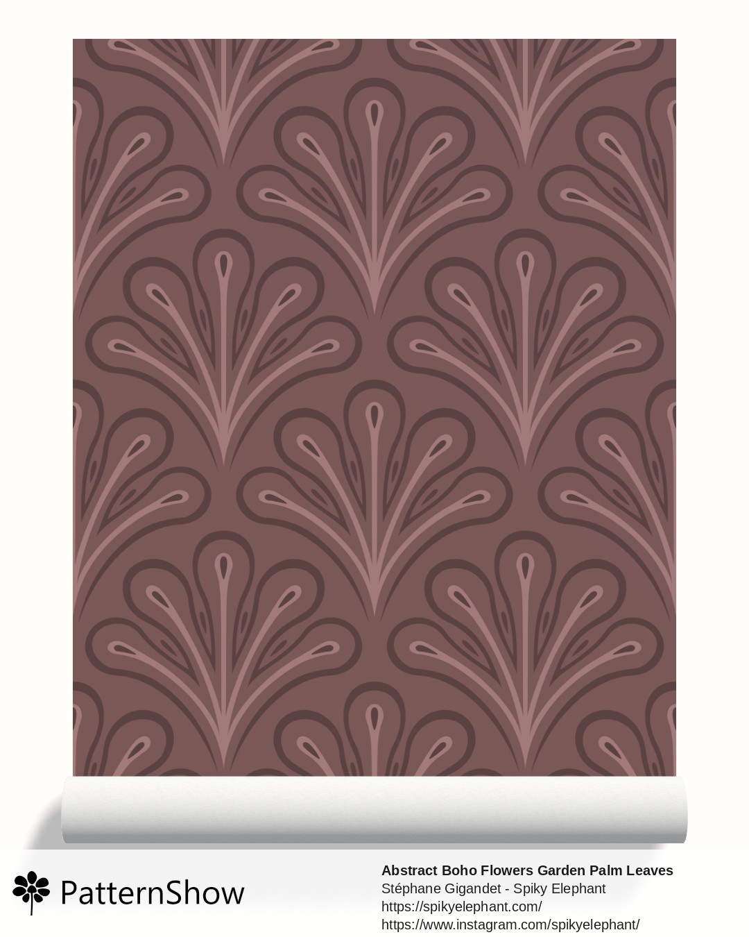 Abstract Boho Flowers Garden Palm Leaves wallpaper - Dark Red Brown Brick Auburn Terracotta