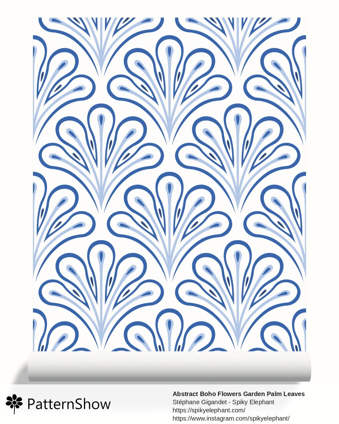 Abstract Boho Flowers Garden Palm Leaves wallpaper - White Coastal Ocean Blue