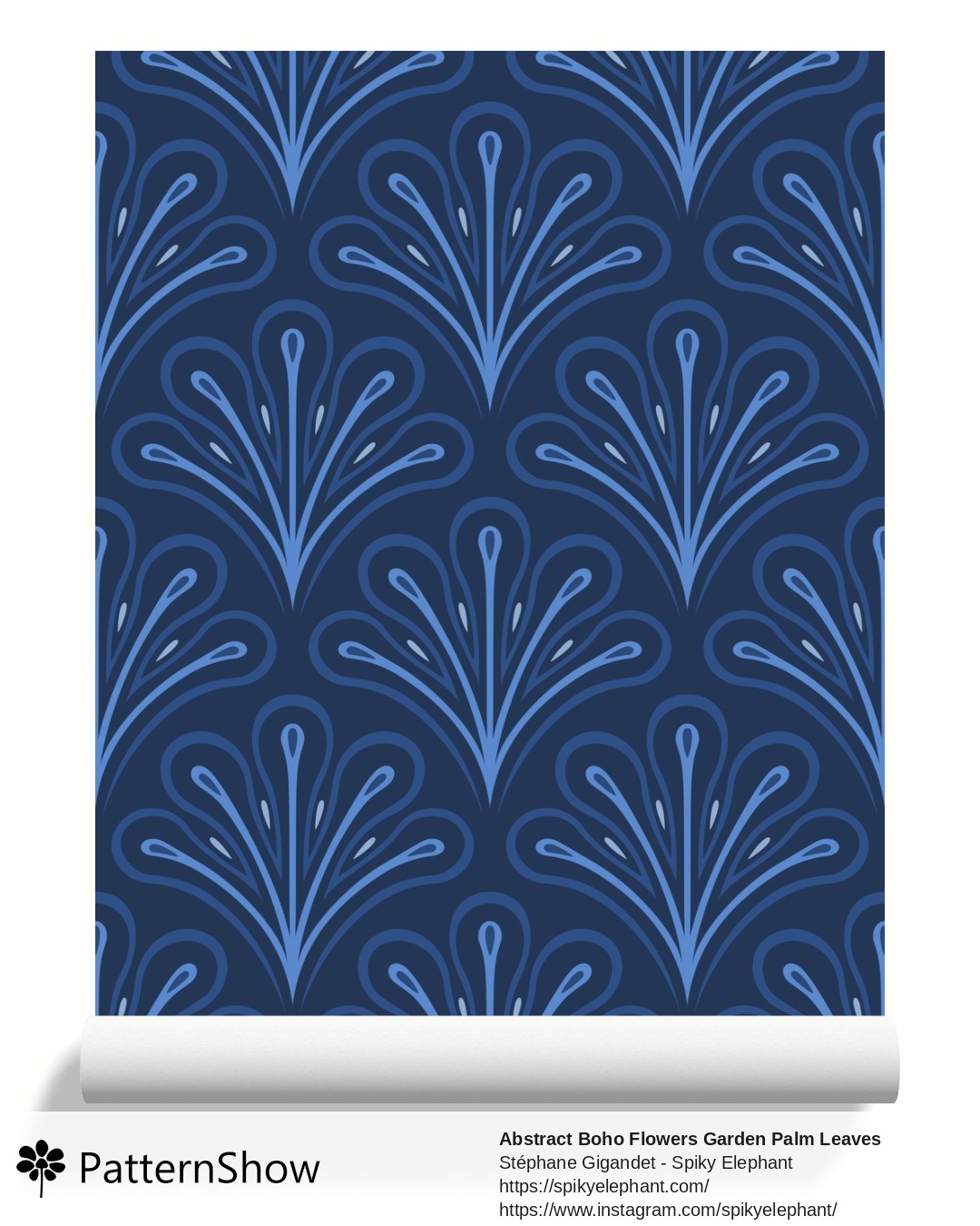 Abstract Boho Flowers Garden Palm Leaves wallpaper - Deep Sea Ocean Midnight Navy Blue Indigo