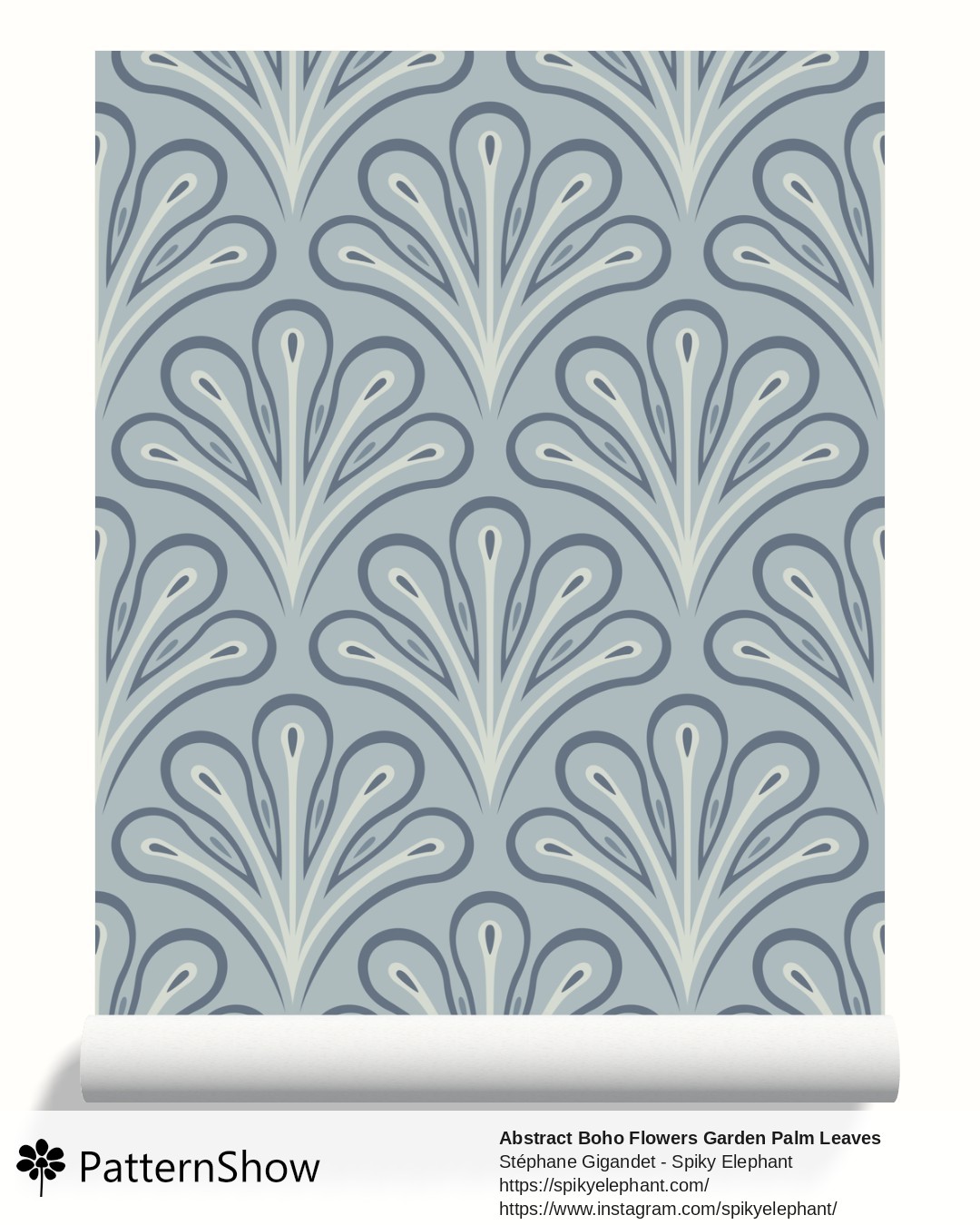 Abstract Boho Flowers Garden Palm Leaves wallpaper - Light Cyan Steel Blue