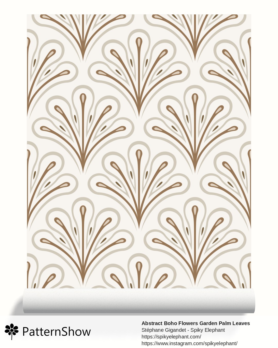 Abstract Boho Flowers Garden Palm Leaves wallpaper - Ivory Cream Soft Beige Vintage Brown