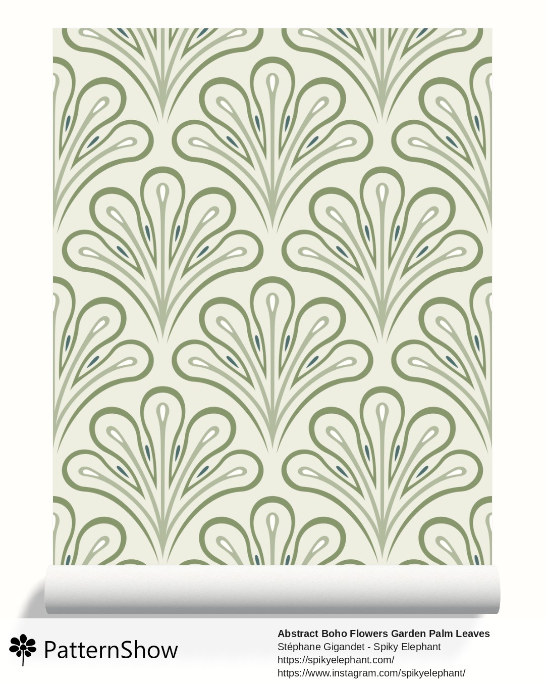 Abstract Boho Flowers Garden Palm Leaves wallpaper - Garden Meadow Botanical Light Sage Green