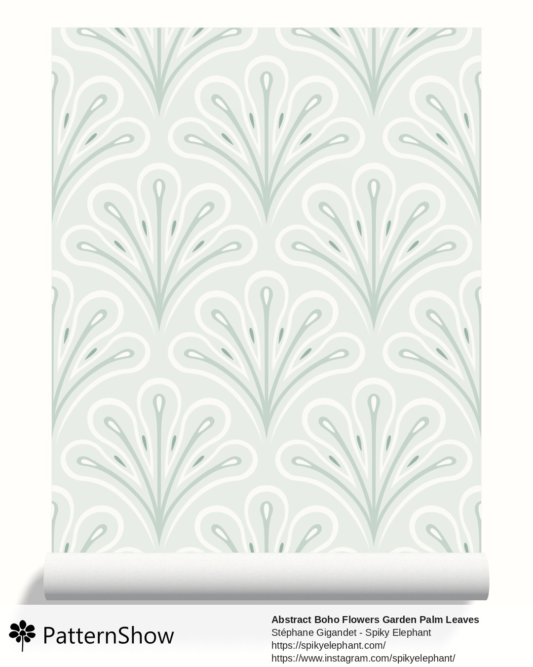 Abstract Boho Flowers Garden Palm Leaves wallpaper - Garden Fresh Soft Light Sage Green Pastel