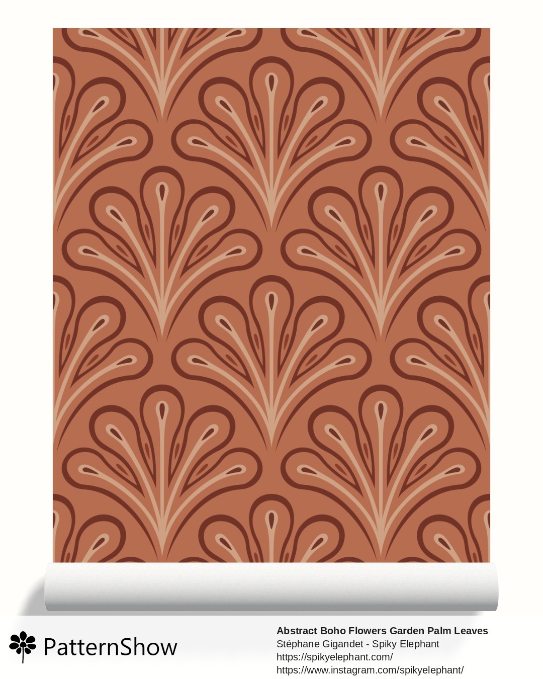 Abstract Boho Flowers Garden Palm Leaves wallpaper - Warm Earthy Coral Red Brown Peach Orange