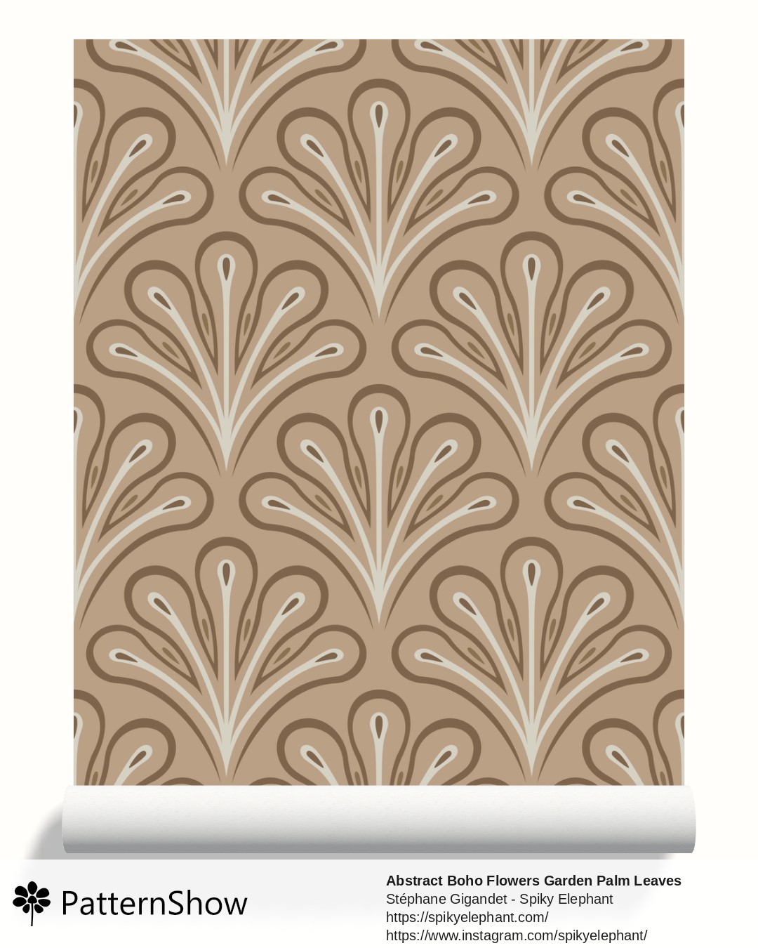 Abstract Boho Flowers Garden Palm Leaves wallpaper - Macchiato Coffee Brown Cream Latte Beige