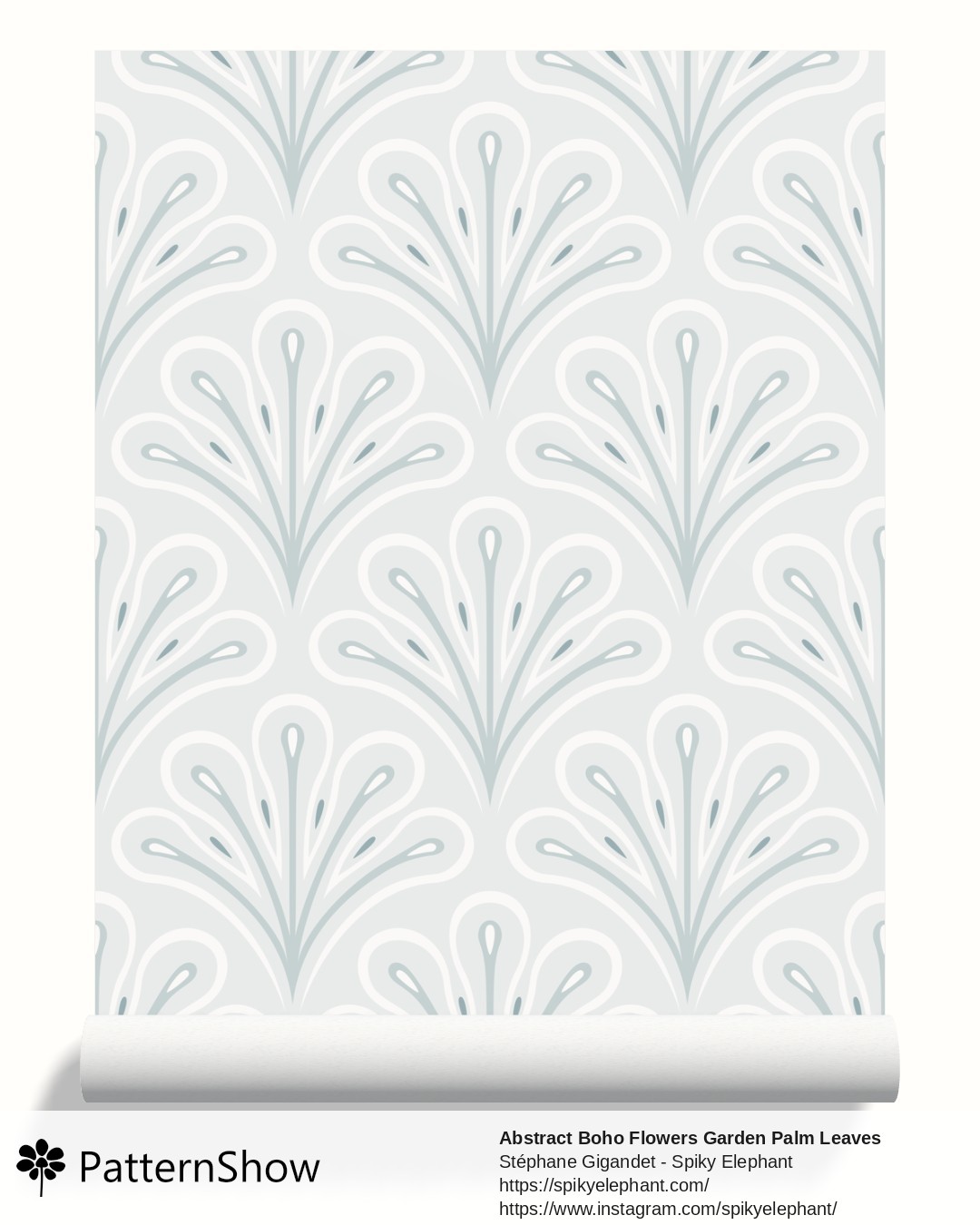 Abstract Boho Flowers Garden Palm Leaves wallpaper - Delicate White Soft Dusty Icy Blue Pastel
