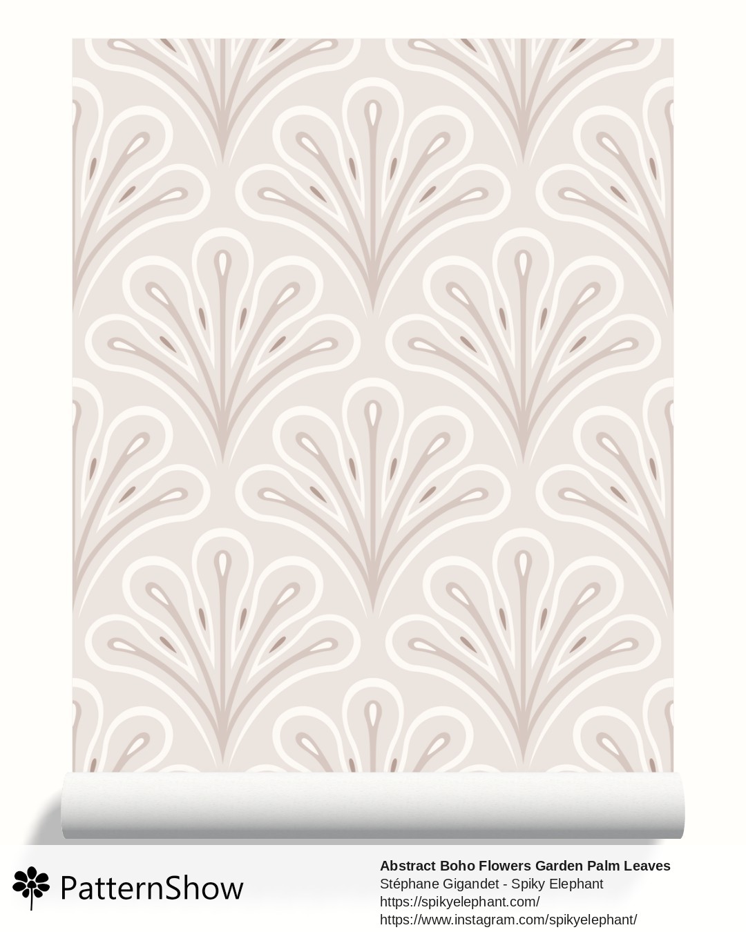 Abstract Boho Flowers Garden Palm Leaves wallpaper - Minimal Beige Light Brown Pastel