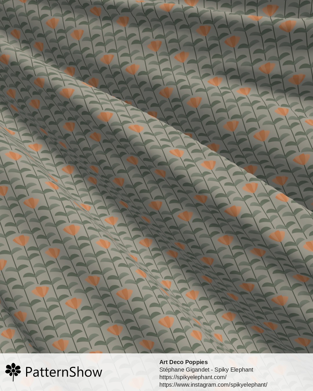 Art Deco Poppies - Orange Eucalyptus Forest Sage Green
