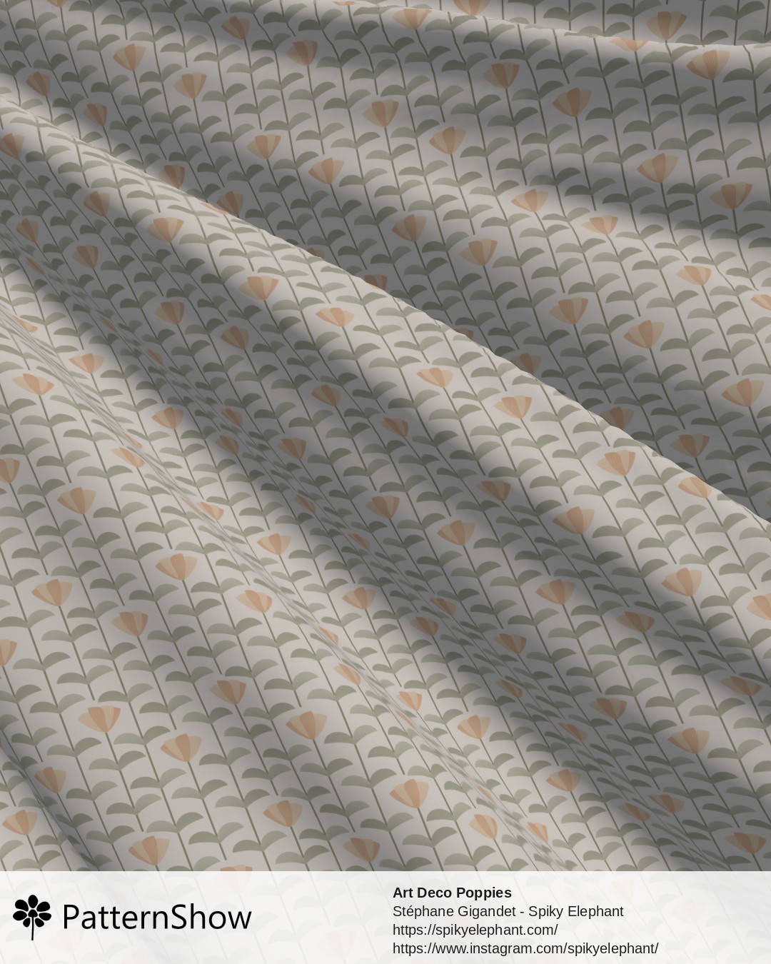 Art Deco Poppies - Rose Peach Sage Green Light Beige Grey