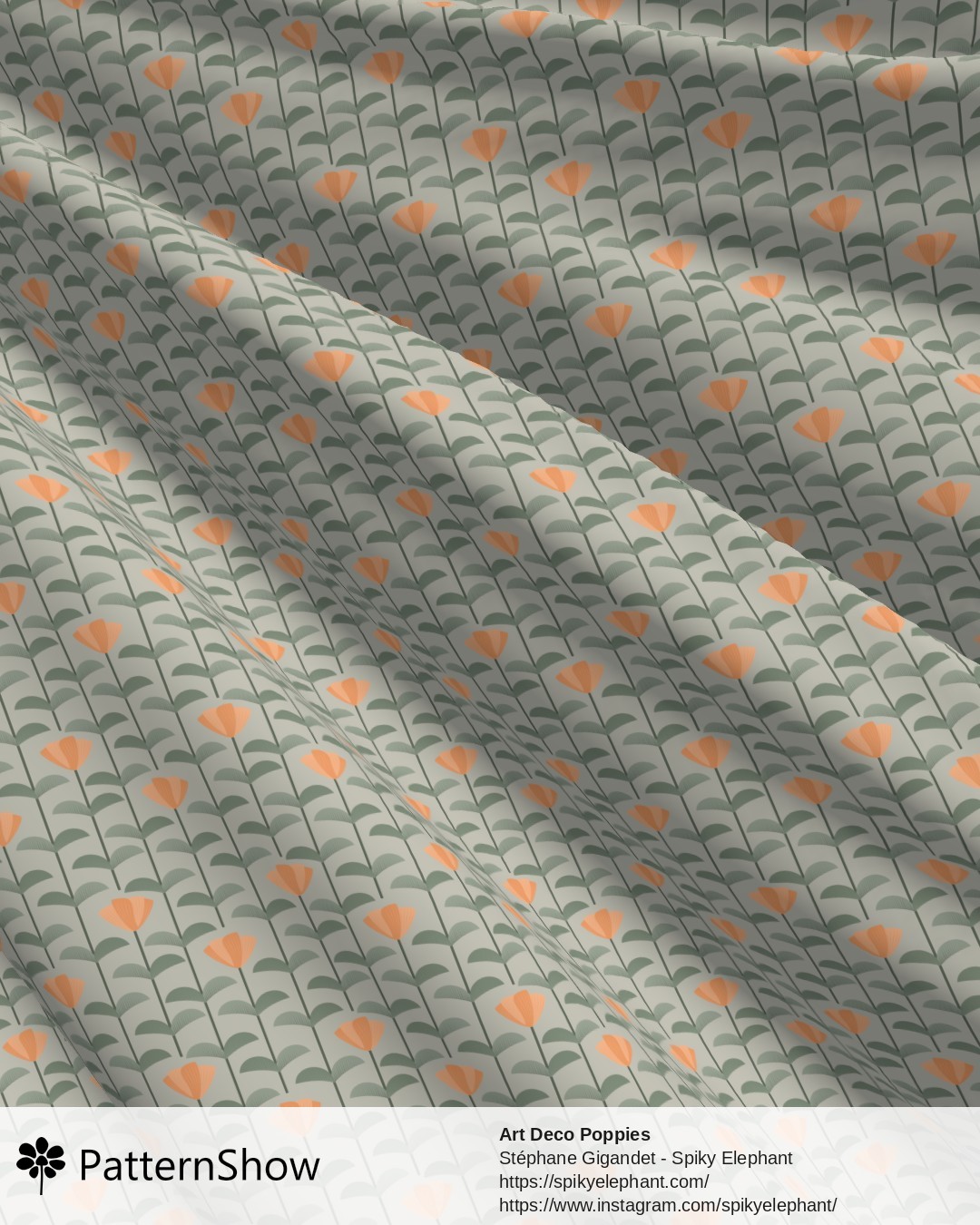 Art Deco Poppies - Orange Eucalyptus Forest Sage Green