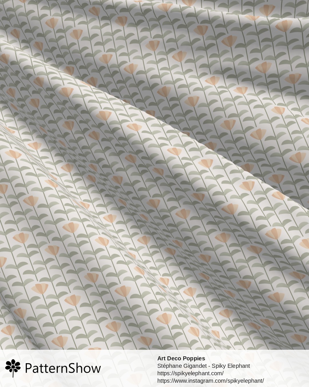 Art Deco Poppies - Rose Peach Sage Green Light Beige Grey