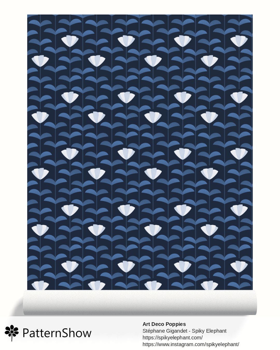 Art Deco Poppies wallpaper - Shibori Cornflower Navy Blue
