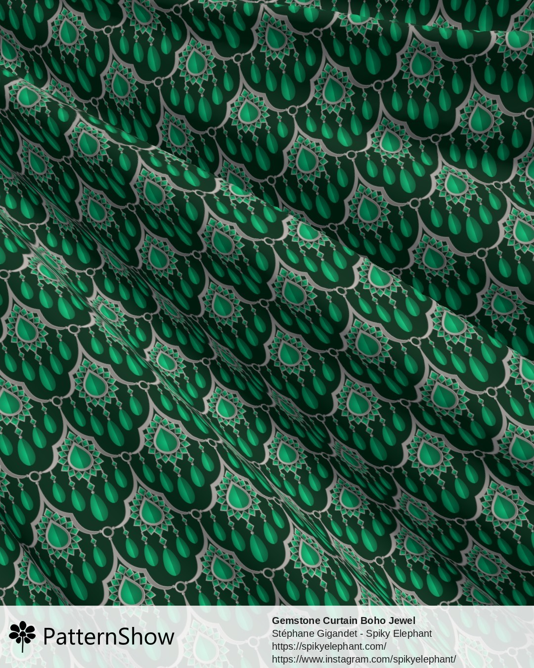 Gemstone Curtain Boho Jewel - Elegant Emerald Green Silver