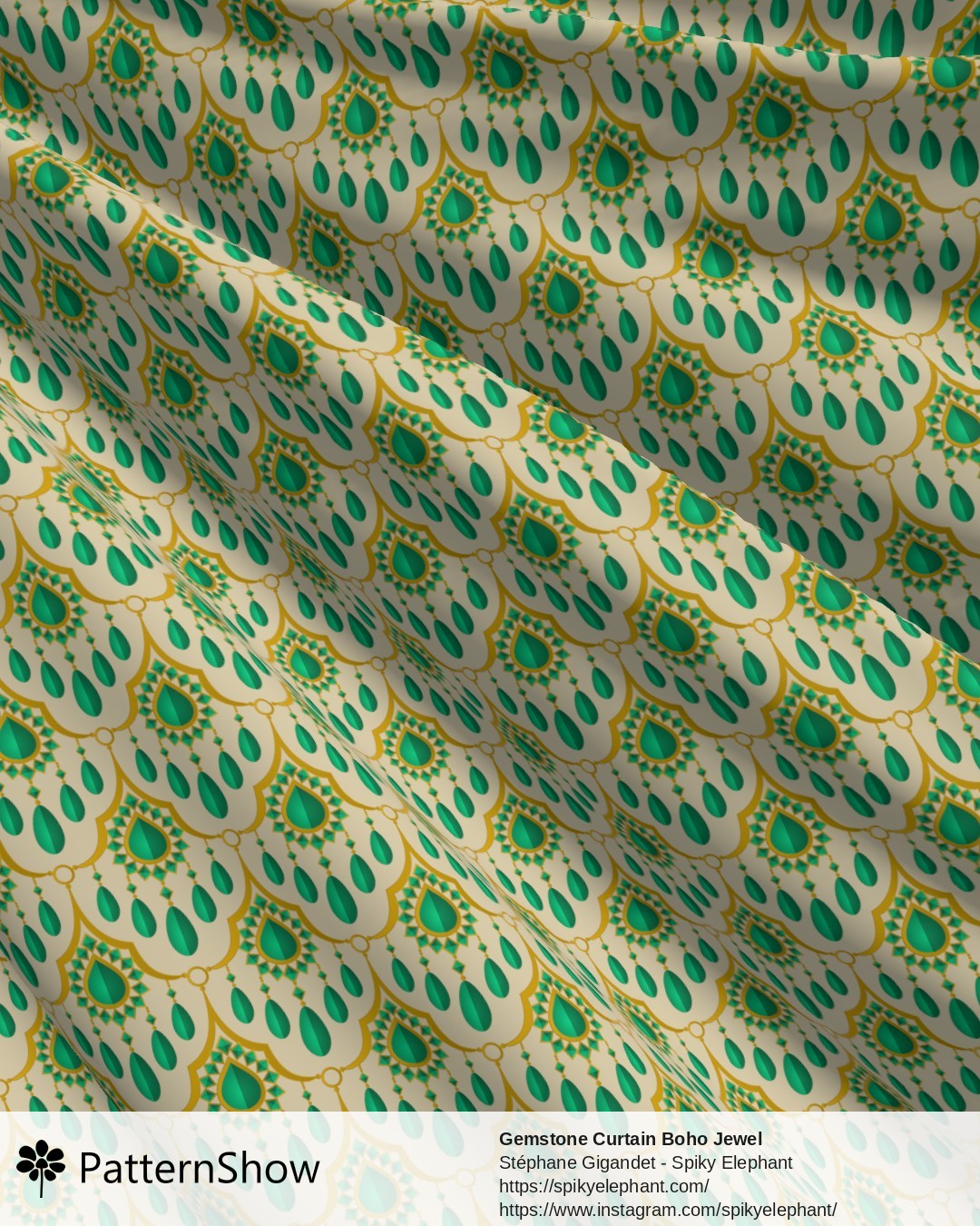 Gemstone Curtain Boho Jewel - Elegant Emerald Green Gold