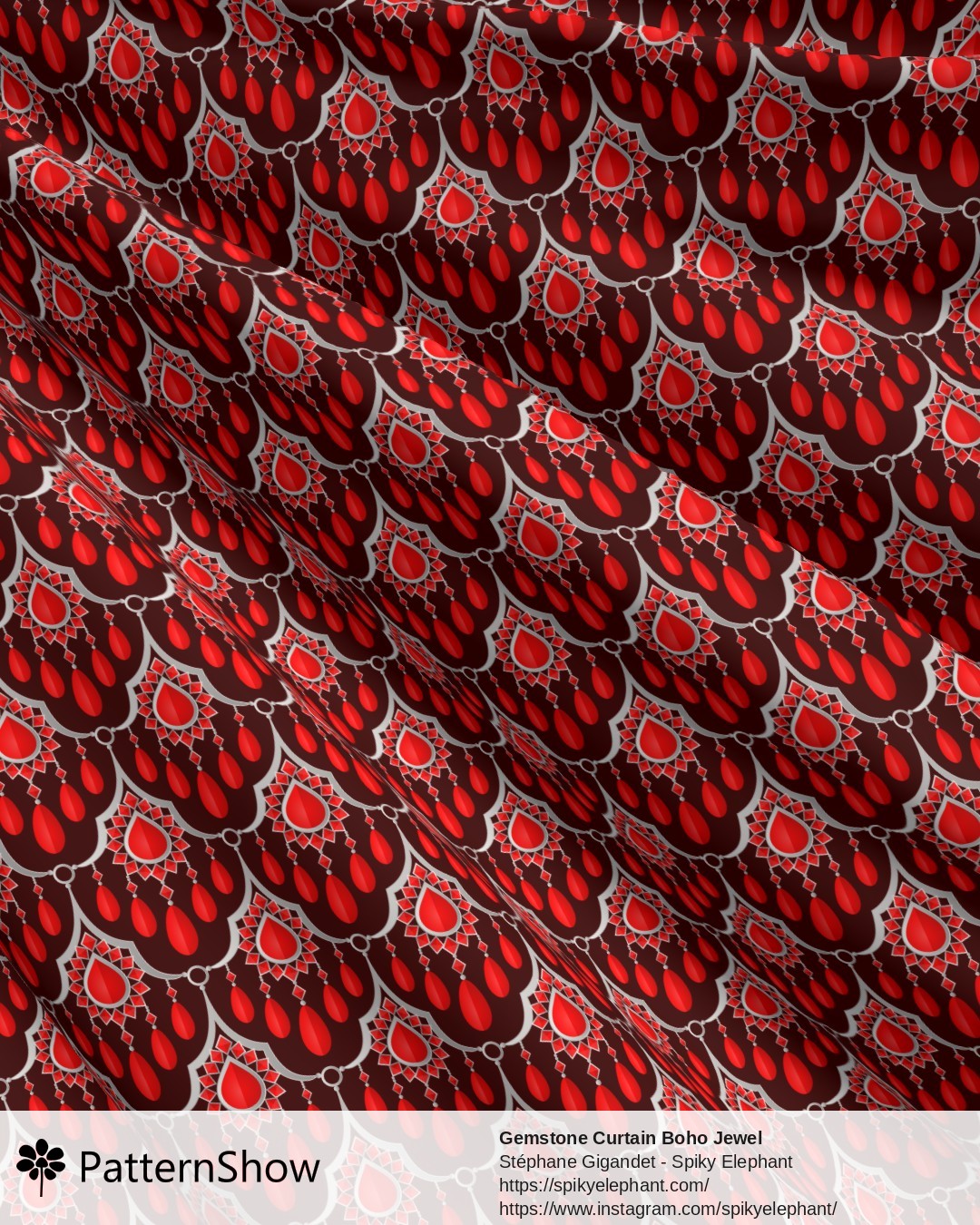 Gemstone Curtain Boho Jewel - Radiant Ruby Red Silver