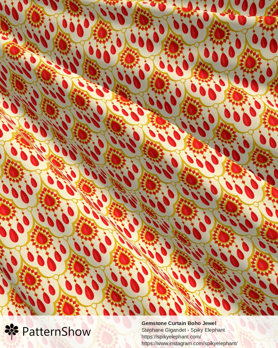 Gemstone Curtain Boho Jewel - Radiant Ruby Red Gold