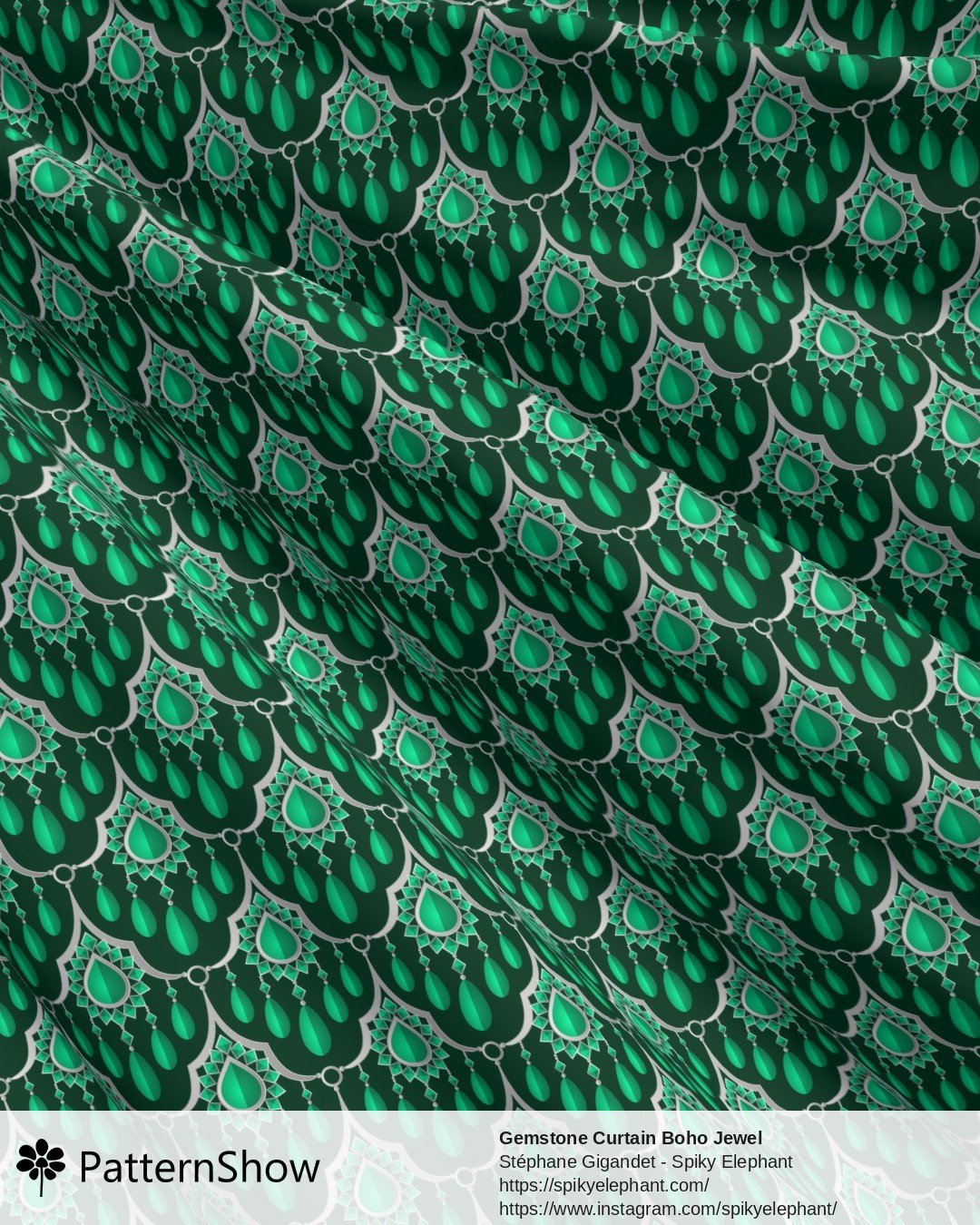 Gemstone Curtain Boho Jewel - Elegant Emerald Green Silver