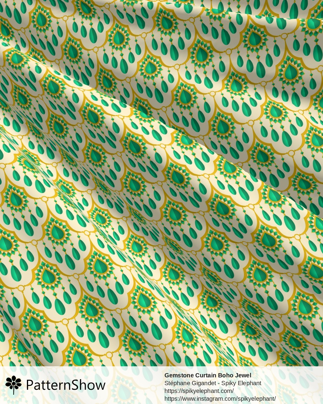 Gemstone Curtain Boho Jewel - Elegant Emerald Green Gold