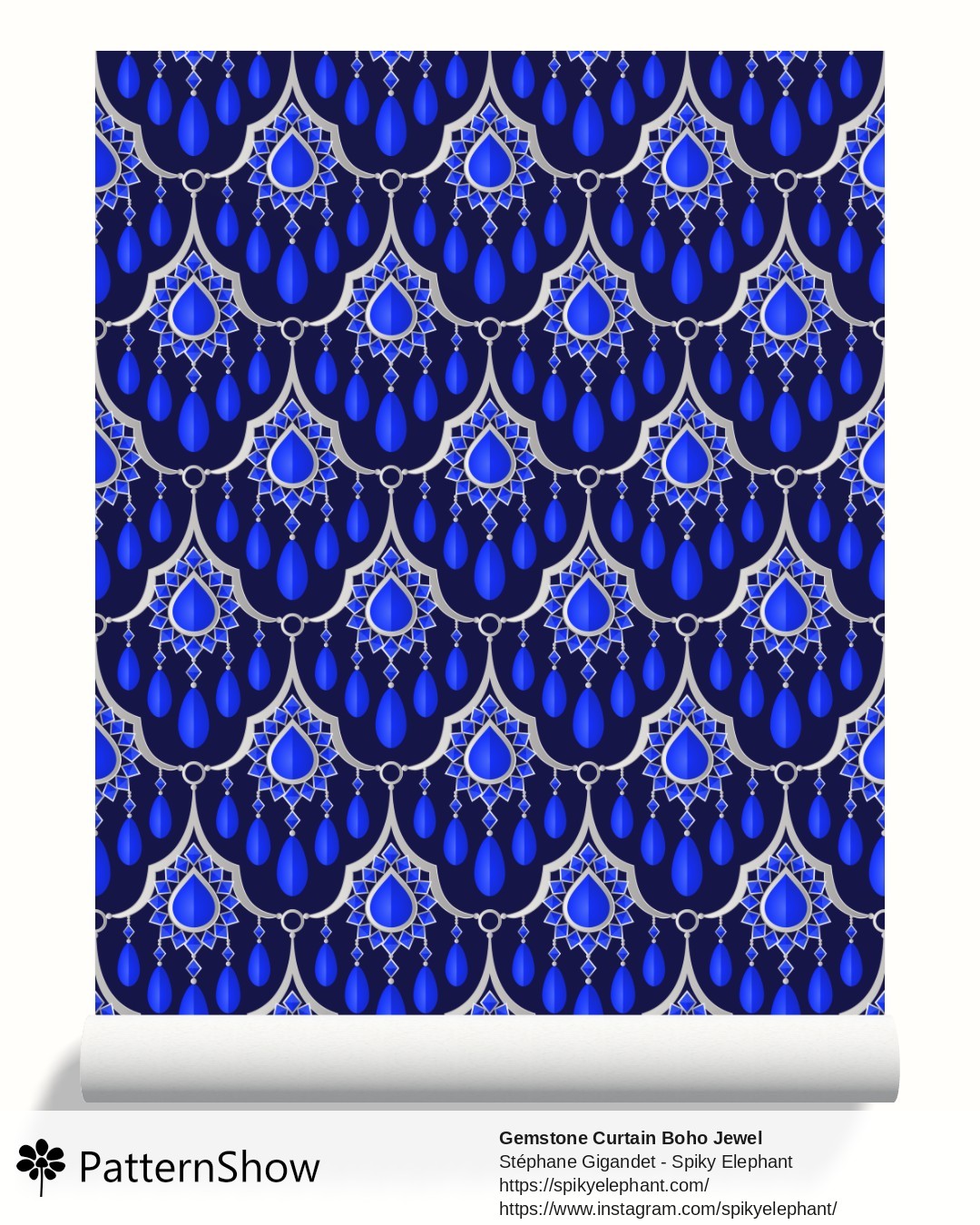 Gemstone Curtain Boho Jewel wallpaper - Sparkling Sapphire Blue Silver