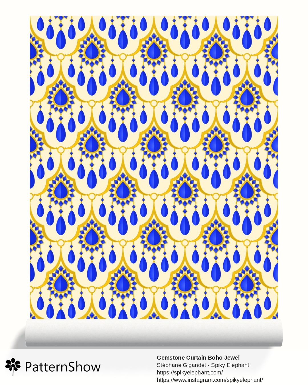 Gemstone Curtain Boho Jewel wallpaper - Sparkling Sapphire Blue Gold