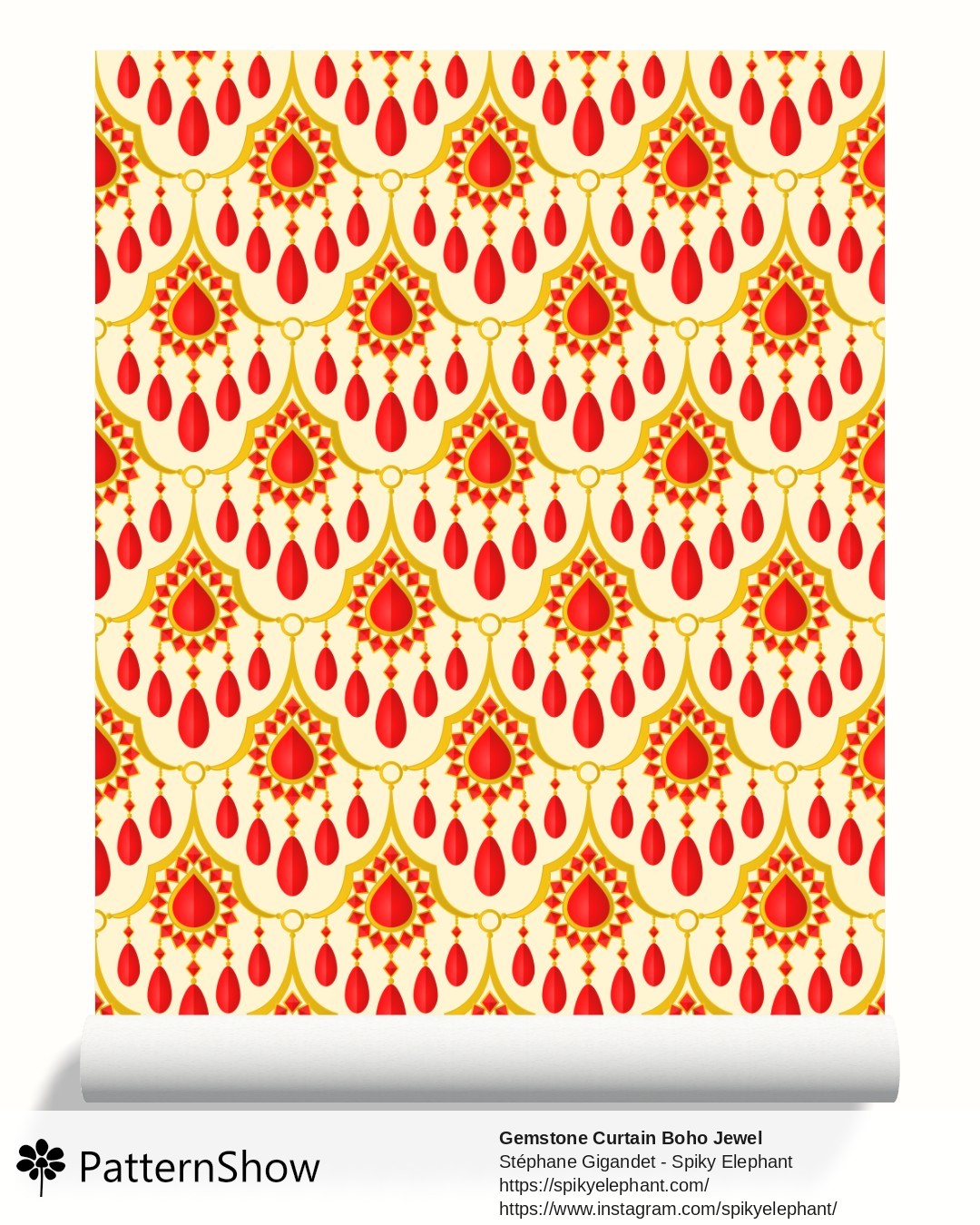 Gemstone Curtain Boho Jewel wallpaper - Radiant Ruby Red Gold