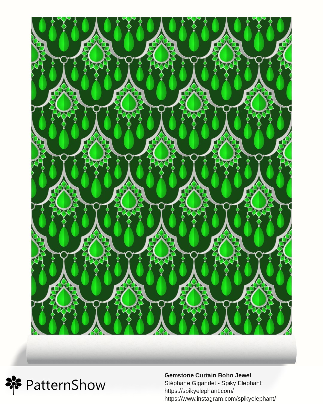 Gemstone Curtain Boho Jewel wallpaper - Joyful Jade Green Silver